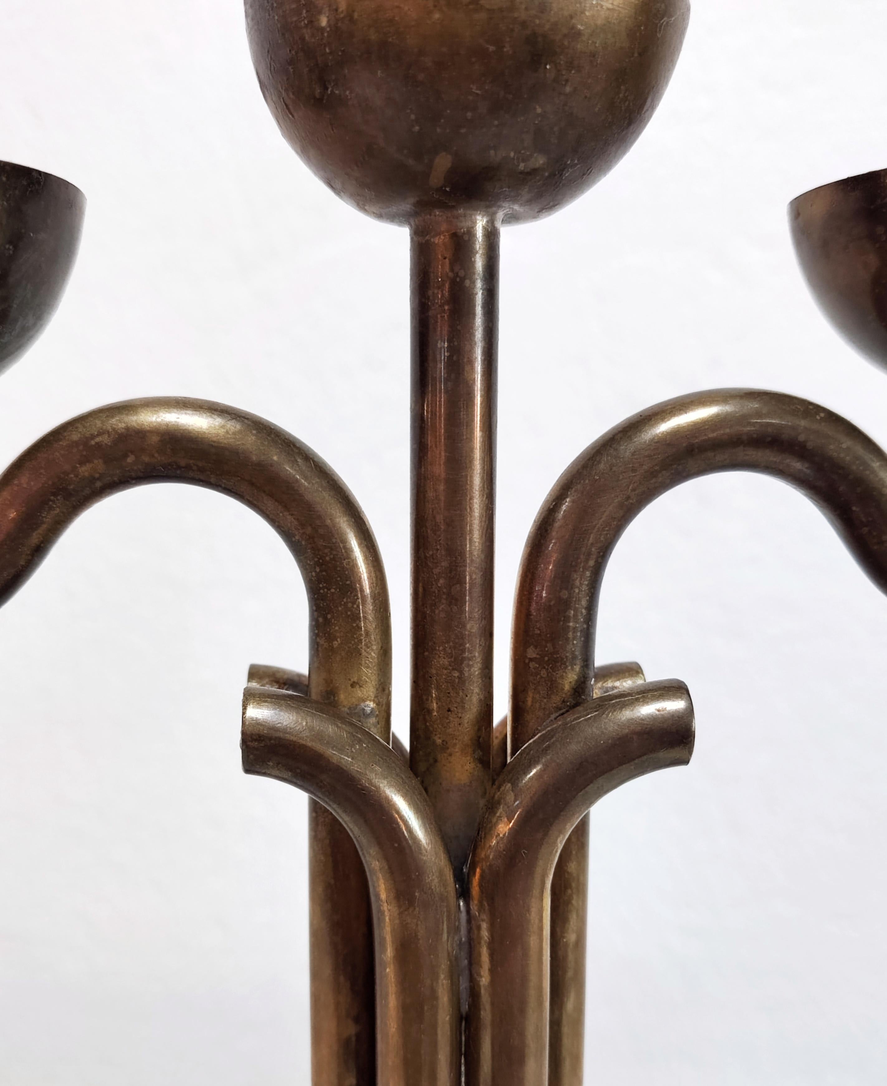 Late 20th Century Brutalist Candlestick Holder Done in Brass and Nickel, Italy, 1970s For Sale