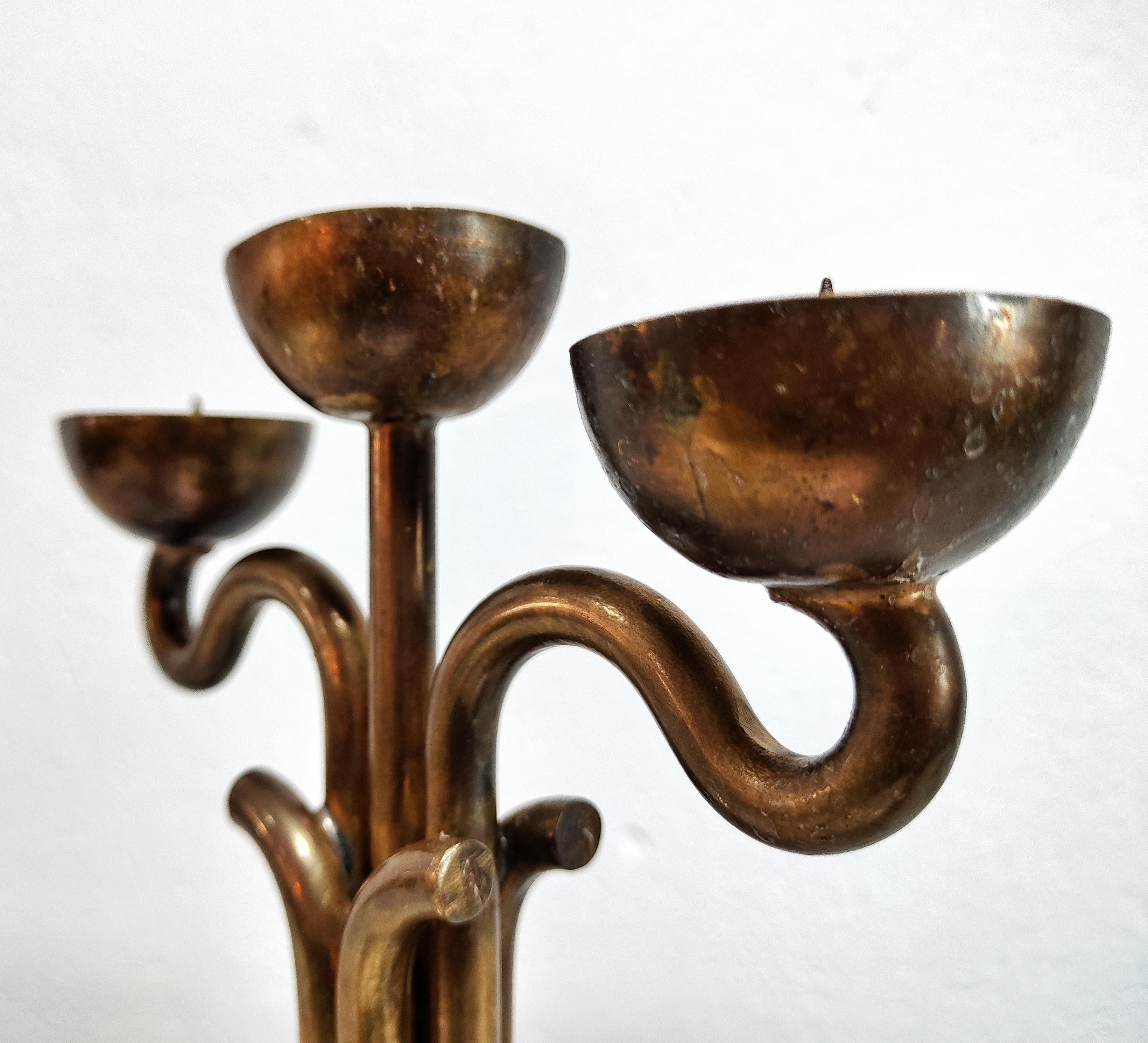 Brutalist Candlestick Holder Done in Brass and Nickel, Italy, 1970s For Sale 2