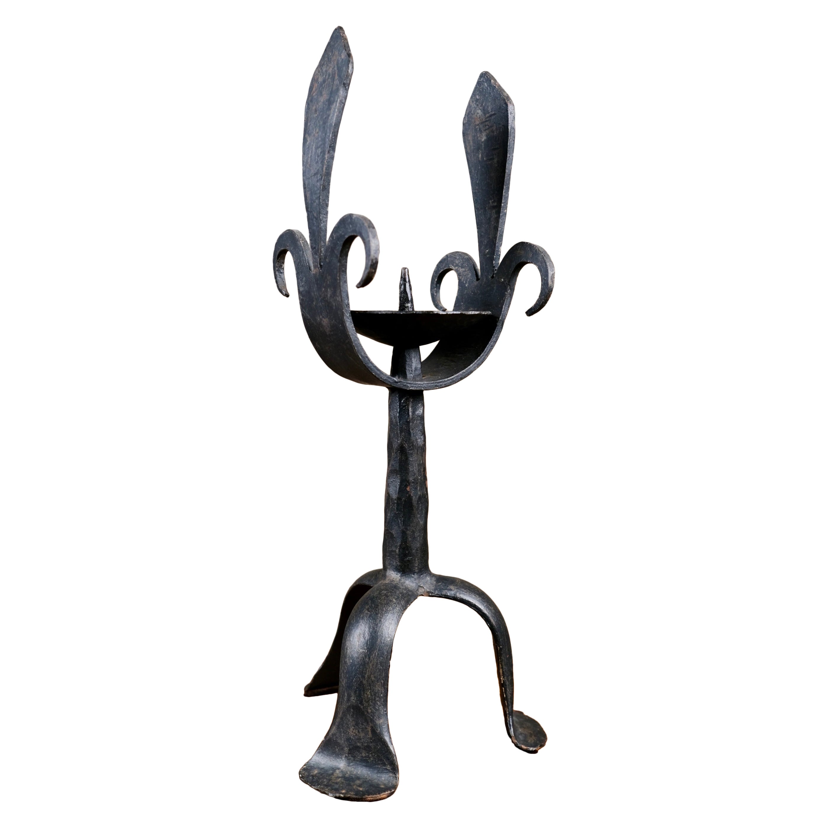 Brutalist candlestick in wrought iron, France, early 20th century