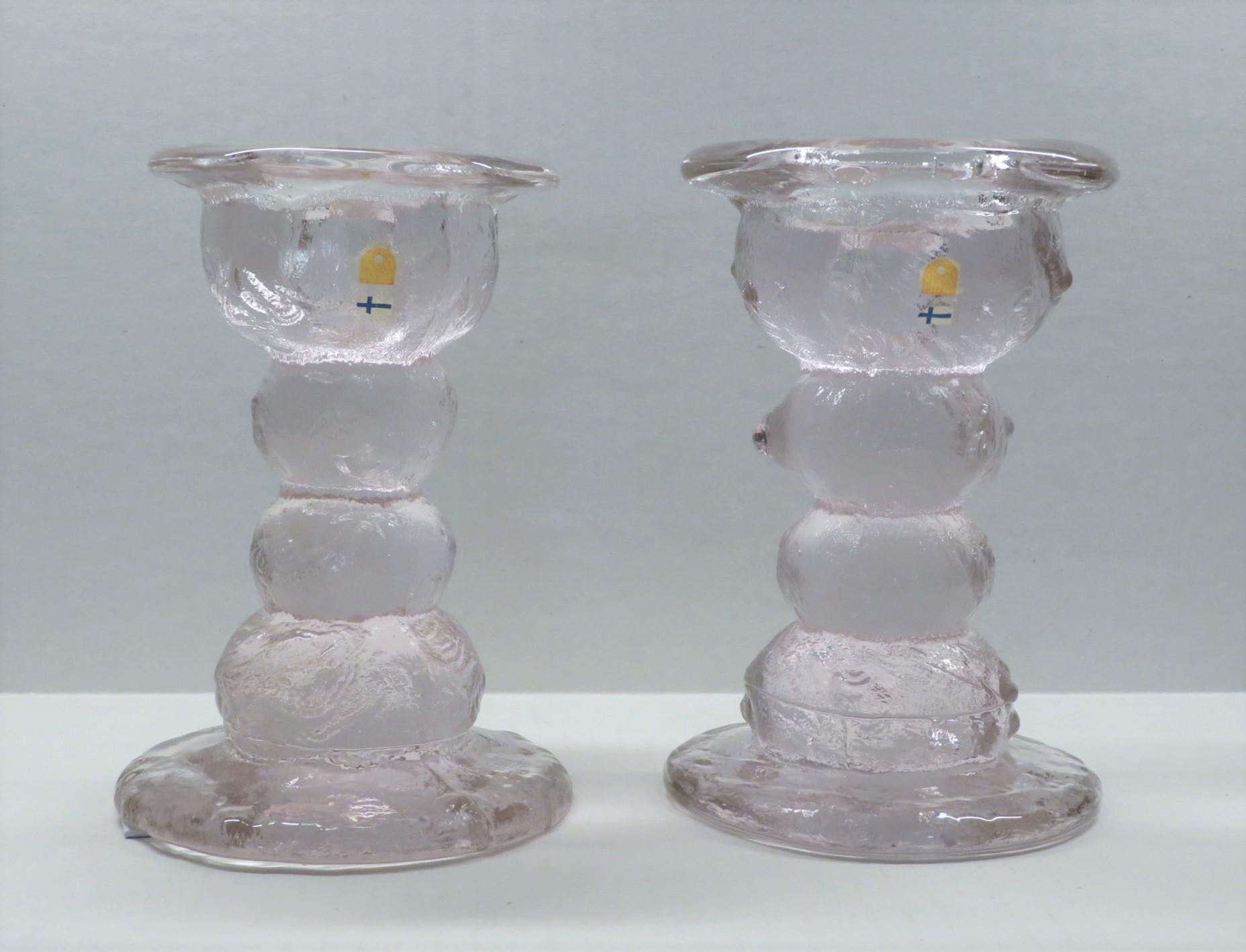 1970s Modern, globular and brutalist designed Candlesticks by Pertti Santalahti for the Finnish company Humppila. Part of the KIVI Series, they retain their original tags. Probably mold blown, however they tend to be unique in form. Very heavy