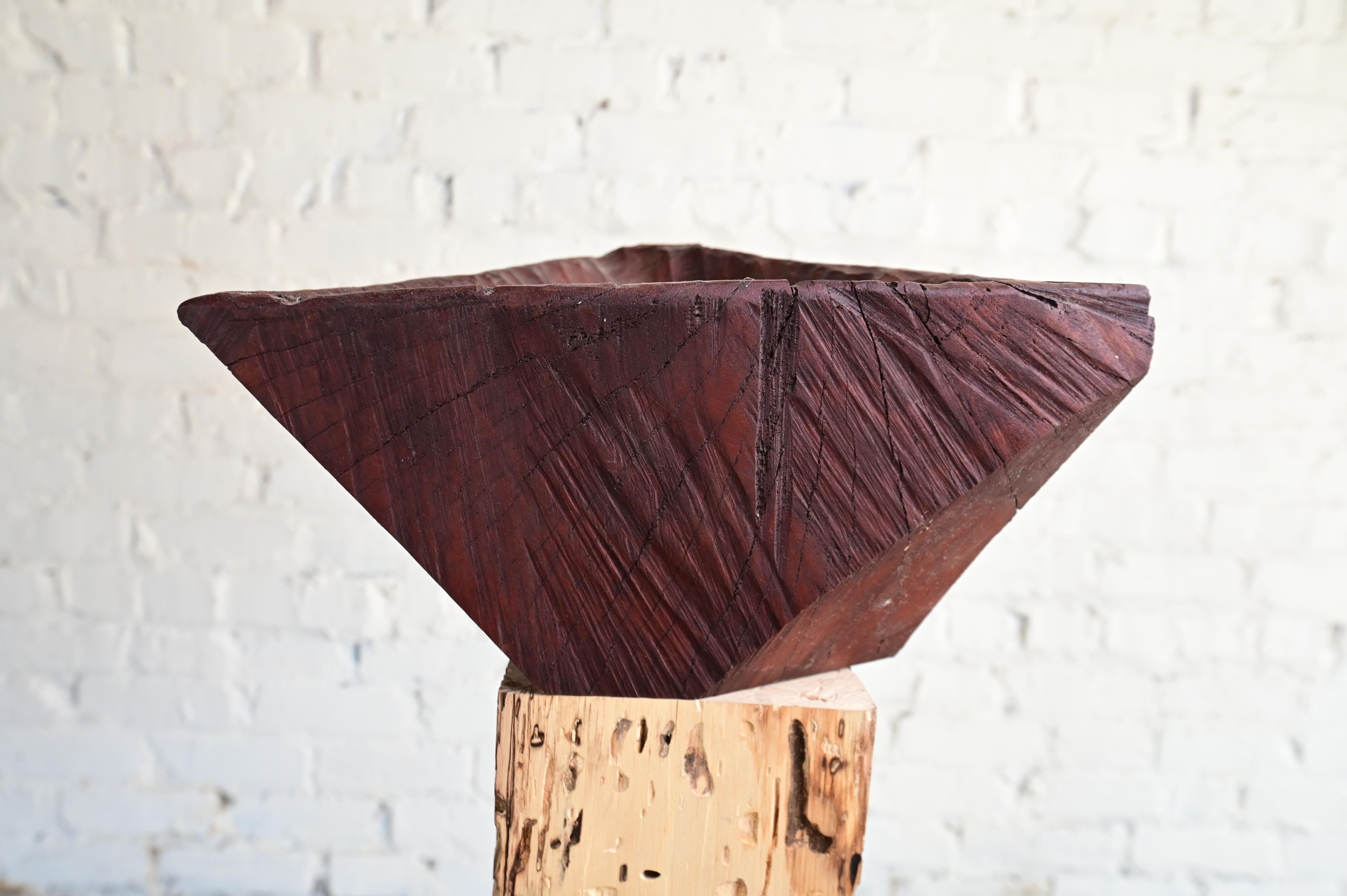 Unique triangular shaped bowl, made from pear wood and stained. 12