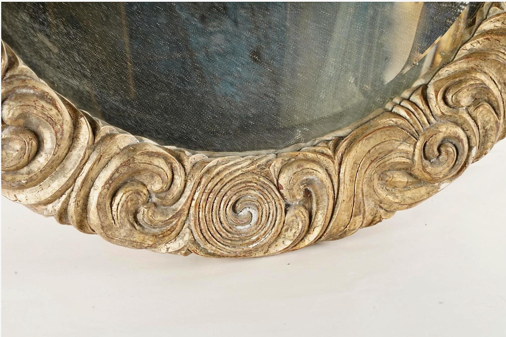 Mexican Round Carved & Gilt Wood Mirror For Sale