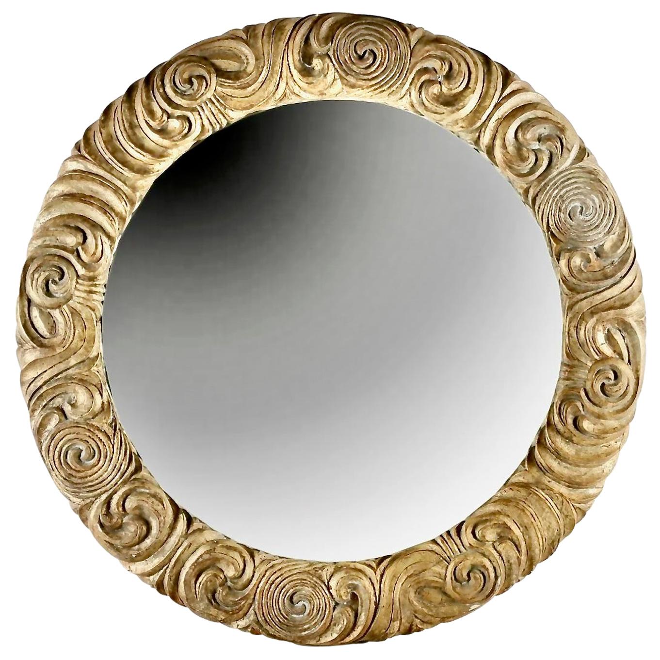 Round Carved & Gilt Wood Mirror For Sale