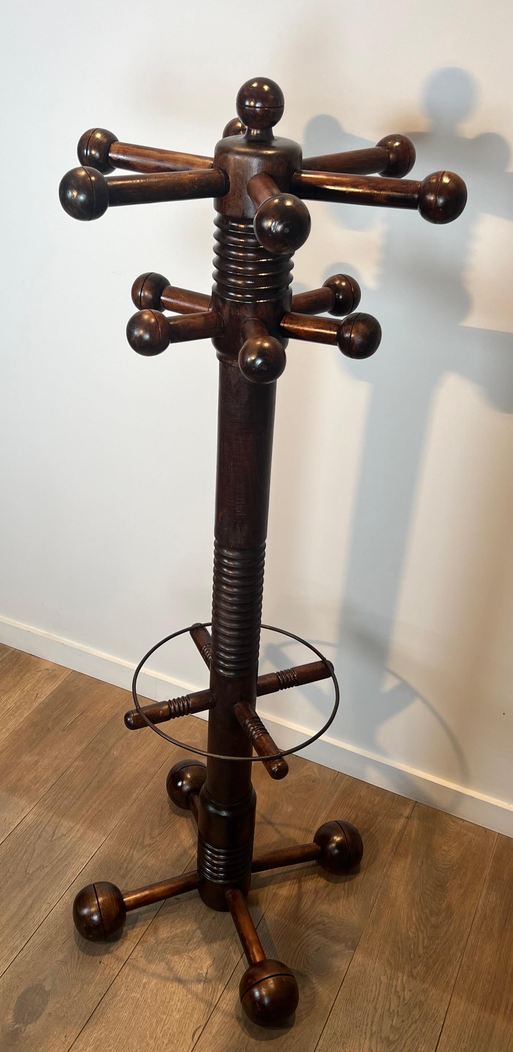 Brutalist Carved Oak Coat Rack By Charles Dudouyt For Sale 7