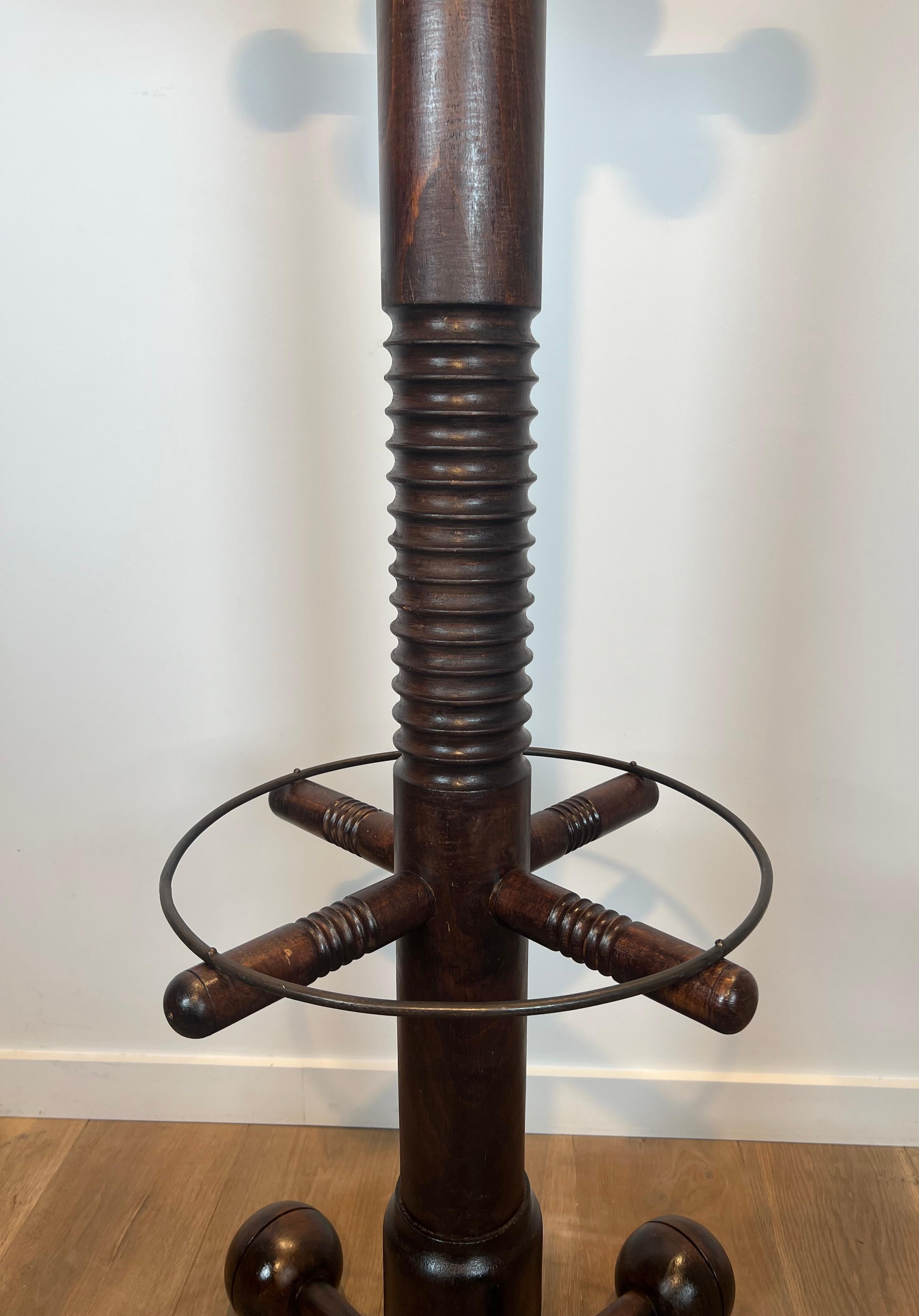 Brutalist Carved Oak Coat Rack By Charles Dudouyt For Sale 10