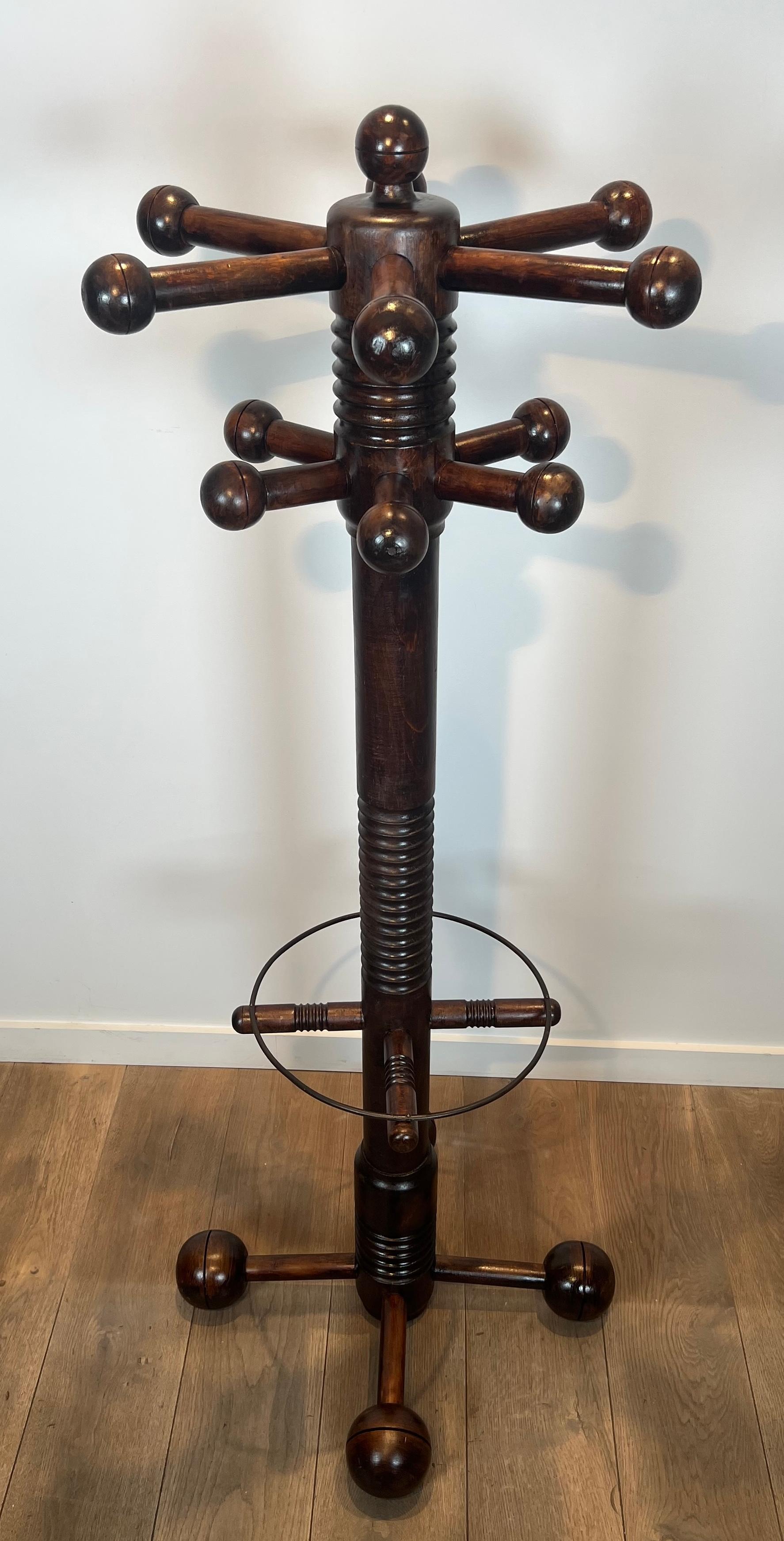 Brutalist Carved Oak Coat Rack By Charles Dudouyt For Sale 13