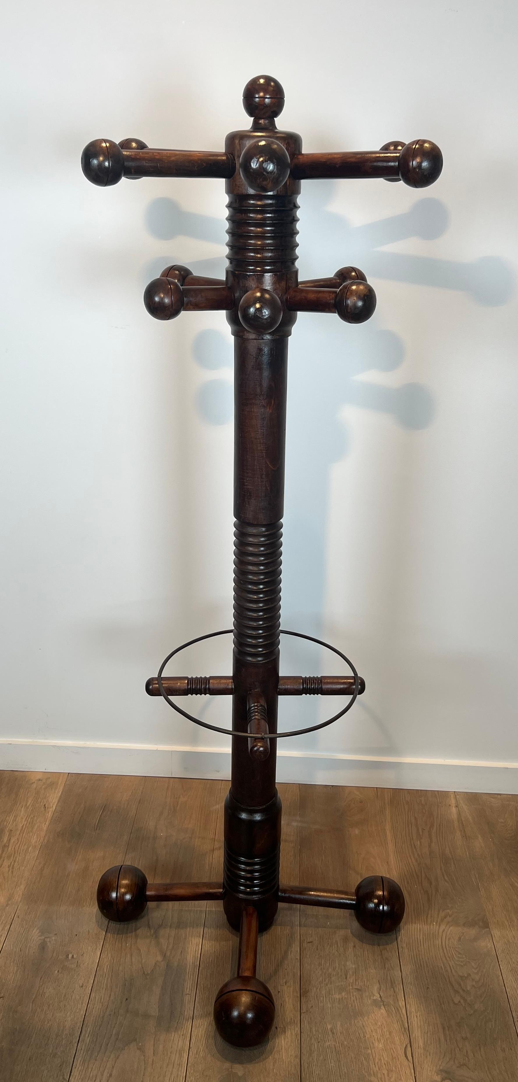 Brutalist Carved Oak Coat Rack By Charles Dudouyt For Sale 14
