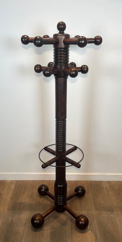 Brutalist Carved Oak Coat Rack By Charles Dudouyt