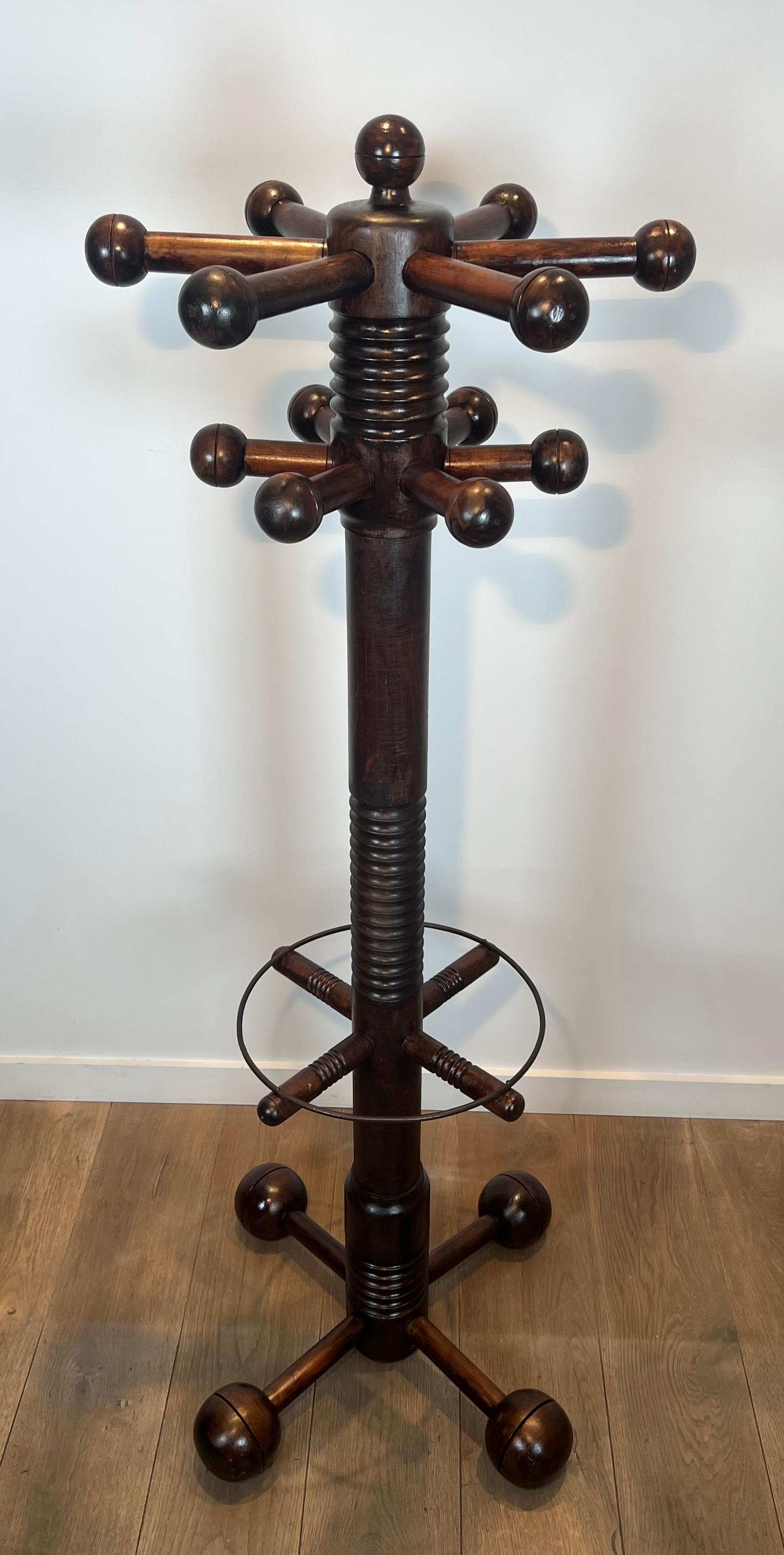 Brutalist Carved Oak Coat Rack By Charles Dudouyt For Sale 15