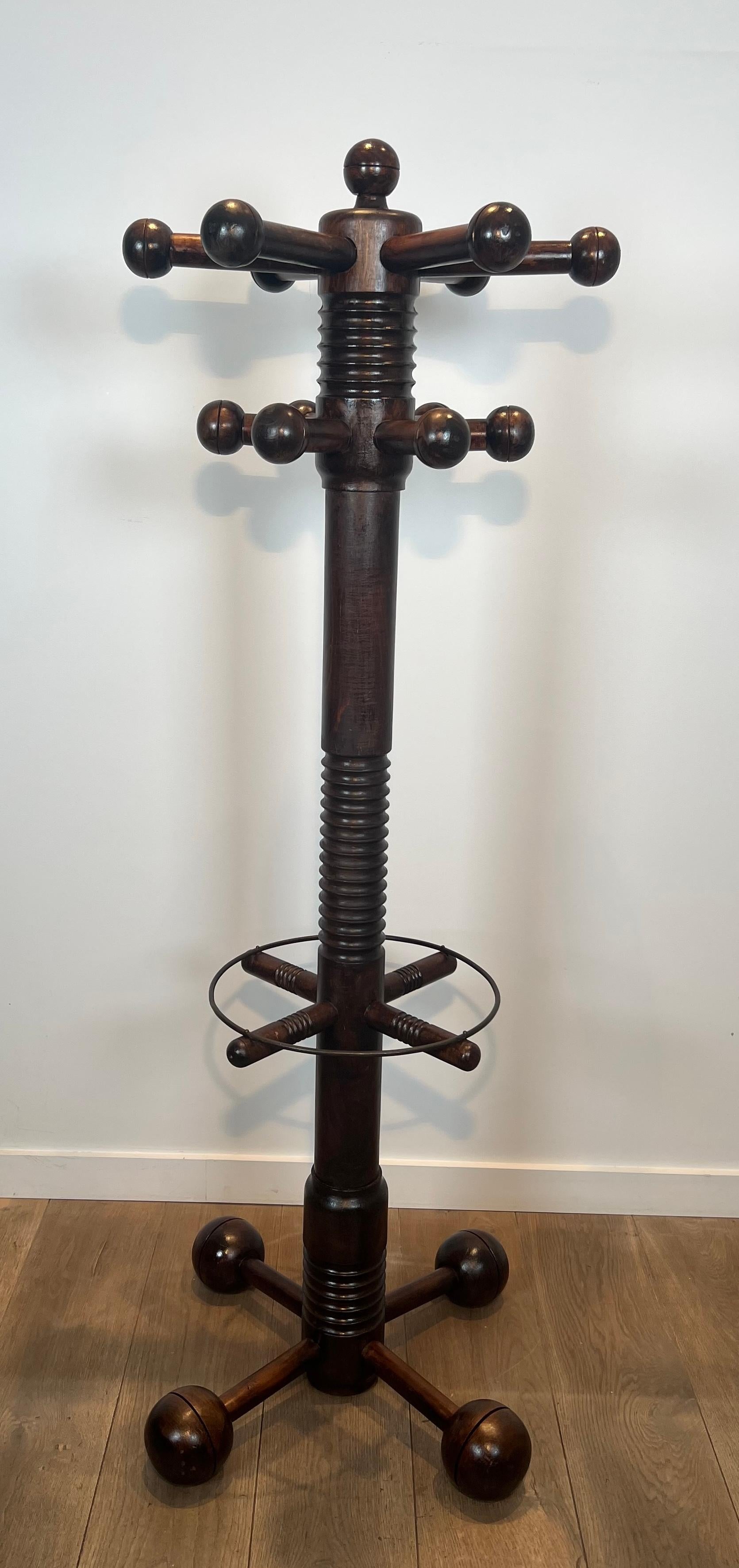 French Brutalist Carved Oak Coat Rack By Charles Dudouyt For Sale