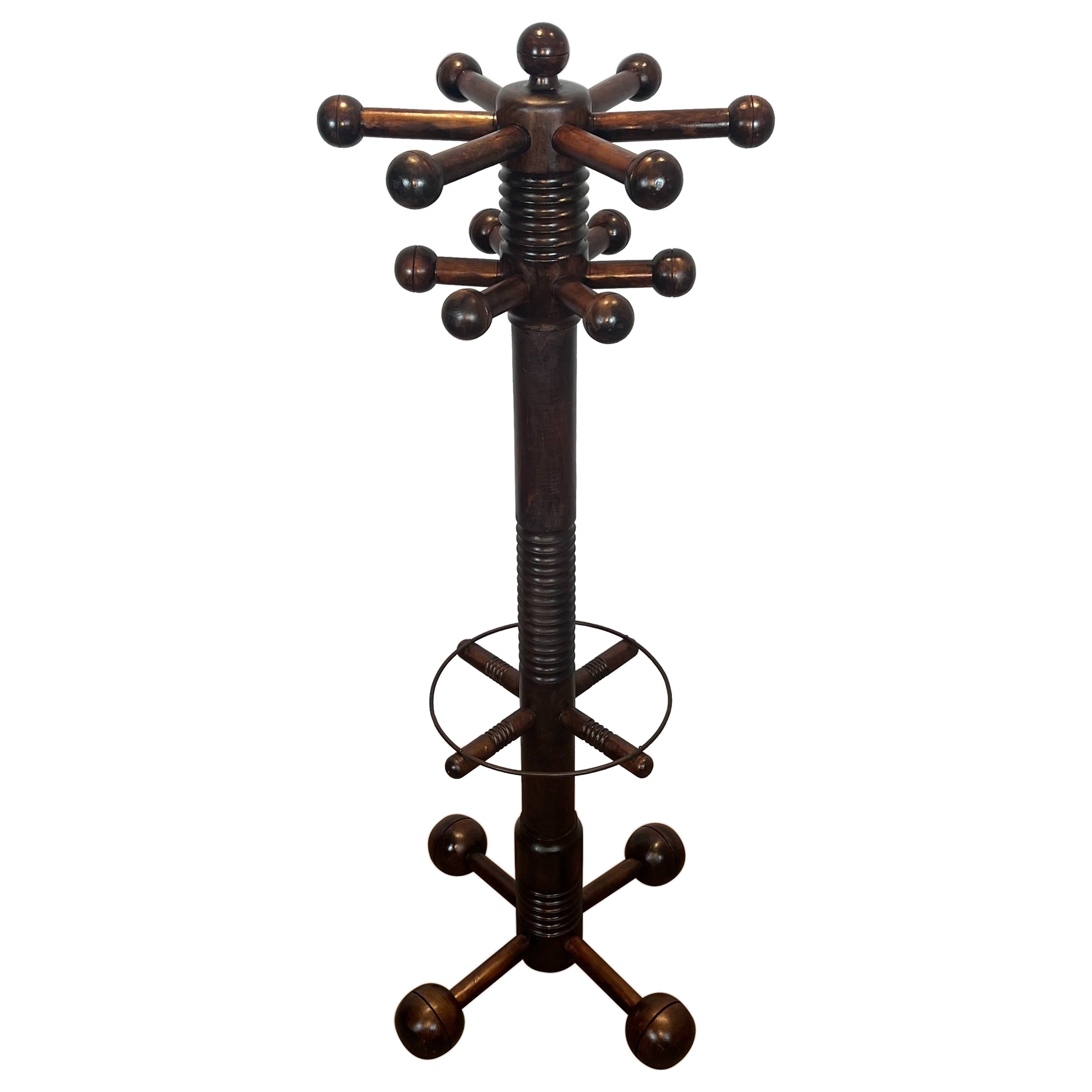 Brutalist Carved Oak Coat Rack By Charles Dudouyt For Sale