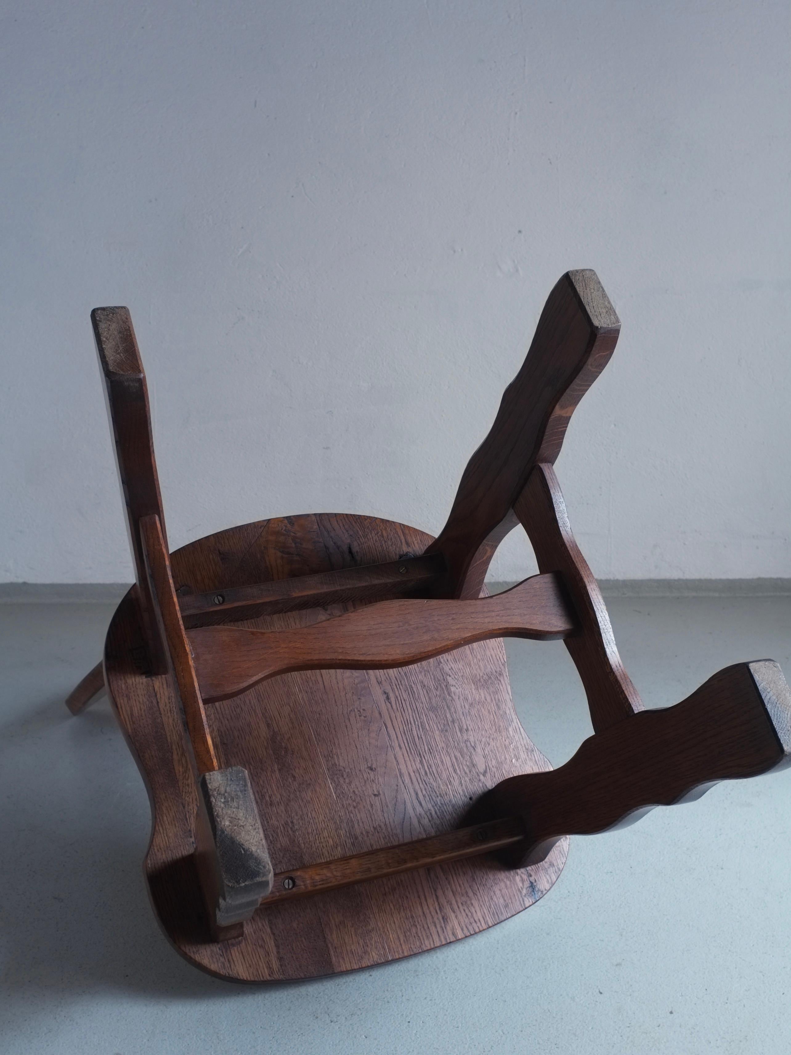 Brutalist Carved Oak Dining Chairs, Belgium, 1970s, Set of 2  For Sale 2