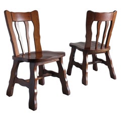 Brutalist Carved Oak Dining Chairs, Belgium, 1970s, Set of 2