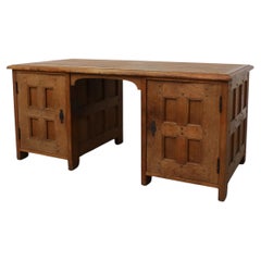 Brutalist Carved Oak Executive Desk Inspired by Pierre Chapo with Storage