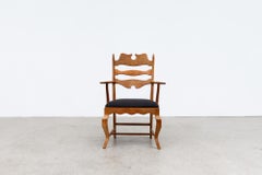 Brutalist Carved Oak Razorback, Throne-Like, Armchair