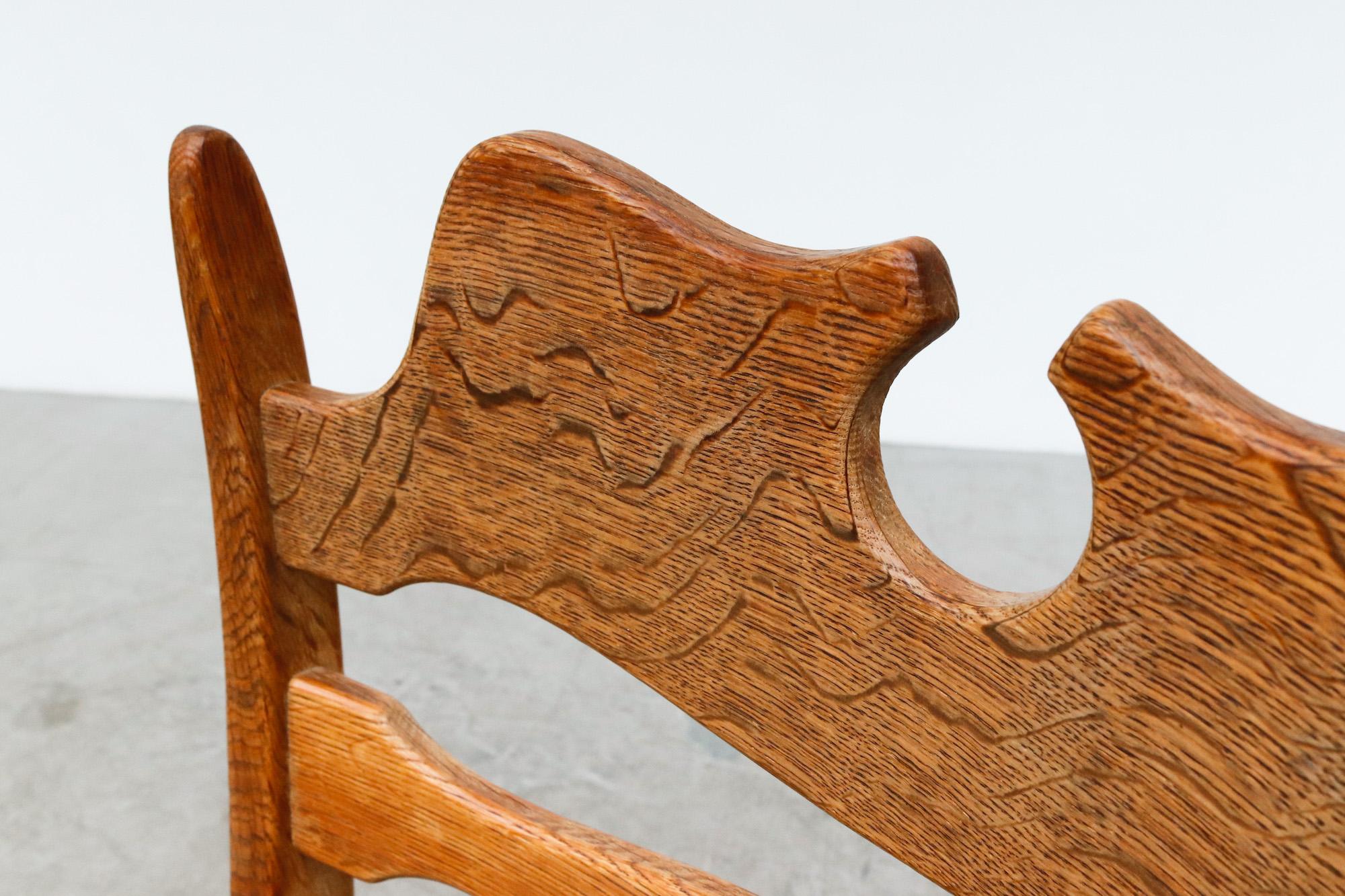 Brutalist Carved Oak Razorback, Throne-Like, Armchair 1