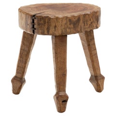 Vintage Brutalist Carved Oak Stool, Belgium 1950s