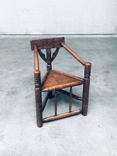 Brutalist Carved Oak Tripod MONK Chair, Sweden 1930's