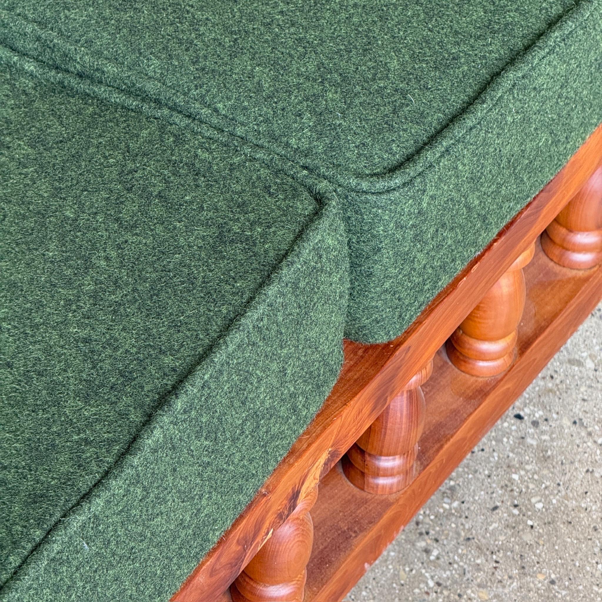 Brutalist Carved Pine Sofa in Green Wool For Sale 2