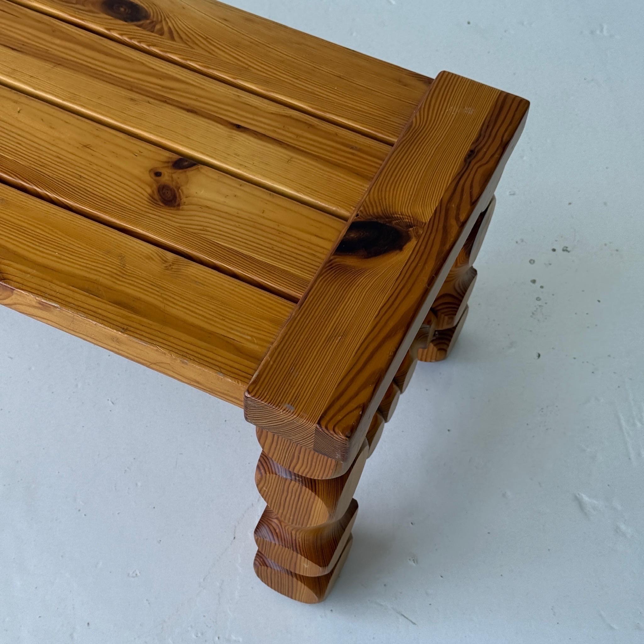 Swedish Brutalist Carved Pine Table/Bench by Glas Master Markaryd For Sale