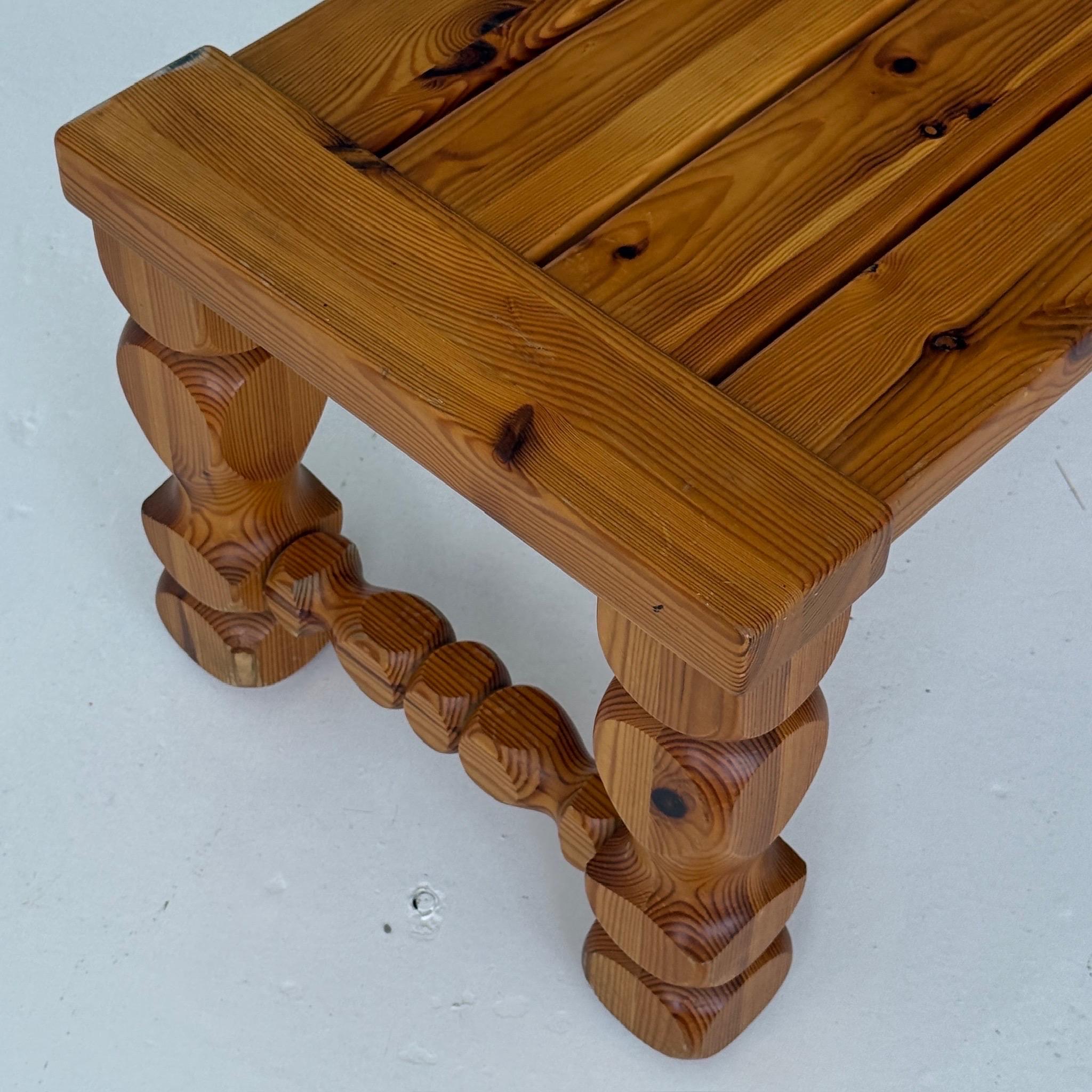 Brutalist Carved Pine Table/Bench by Glas Master Markaryd For Sale 1