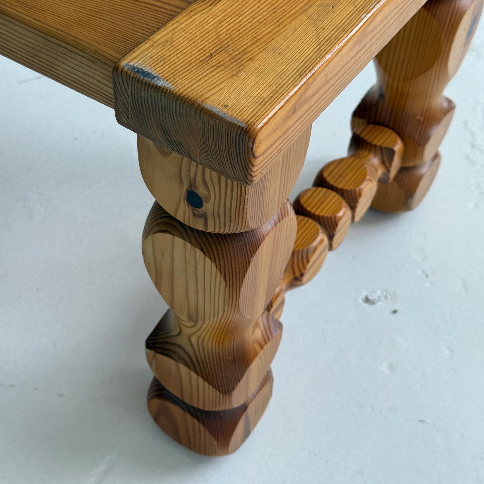 Brutalist Carved Pine Table/Bench by Glas Master Markaryd For Sale 2