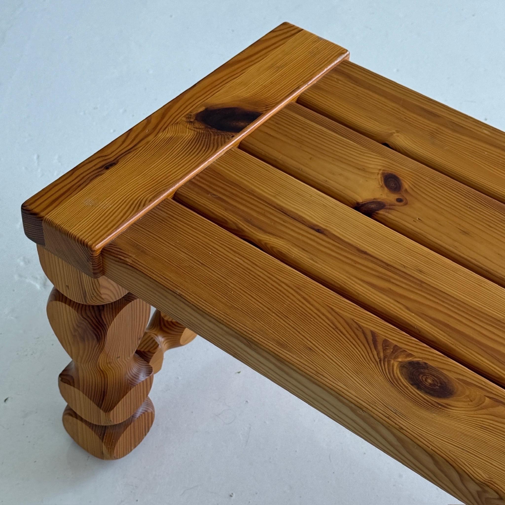 Brutalist Carved Pine Table/Bench by Glas Master Markaryd For Sale 3