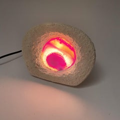 Brutalist Carved Stone & Agate Lamp in the Style of Albert Tormos, France, 1970s