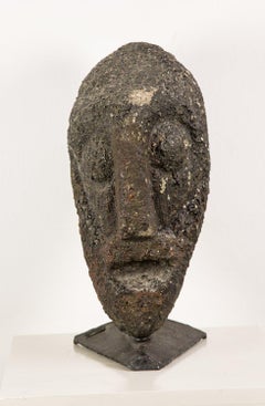 Brutalist Carved Stone Head by Jeno Murai, 1970's