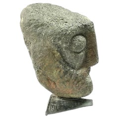Brutalist Carved Stone Head by Jeno Murai, 1970's