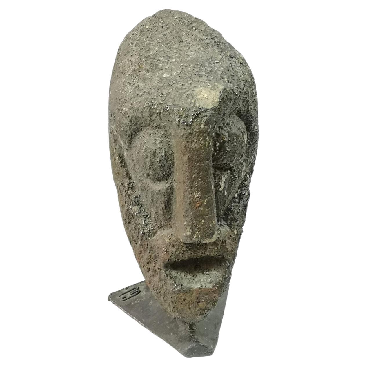 Brutalist Carved Stone Head by Jeno Murai, 1970's For Sale