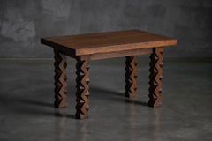Brutalist Carved Wood Console Table, France - 1960s