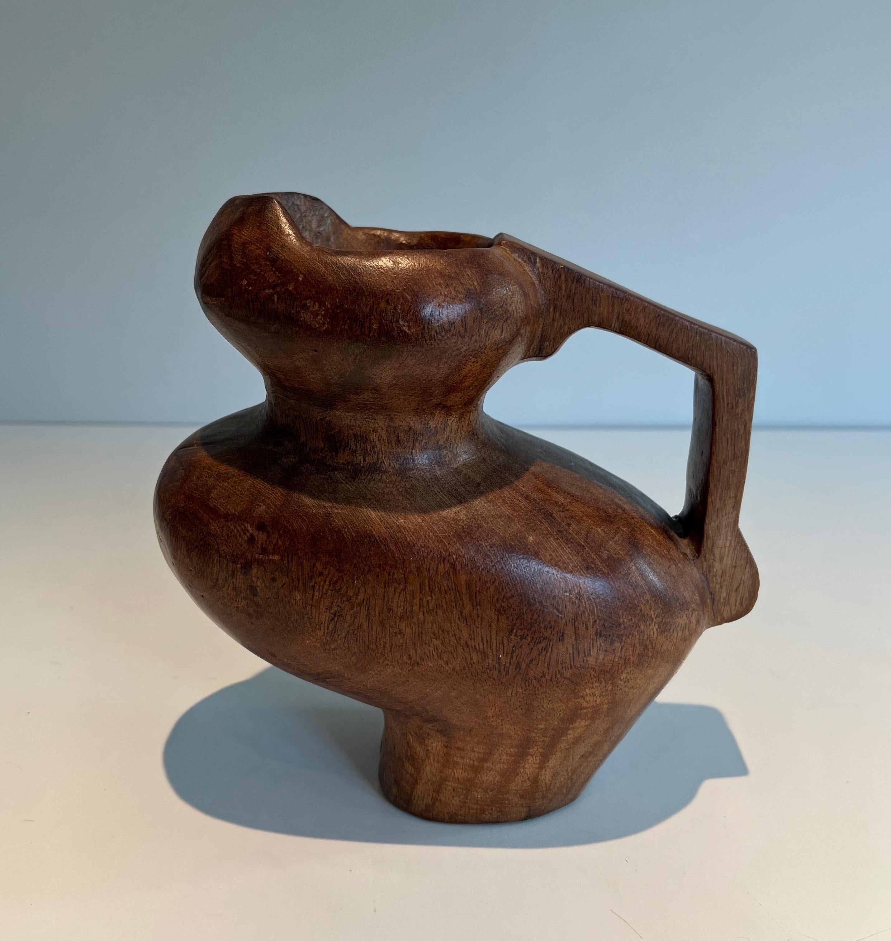 Brutalist carved wood pitcher. French work in the style of Alexandre Noll For Sale 3
