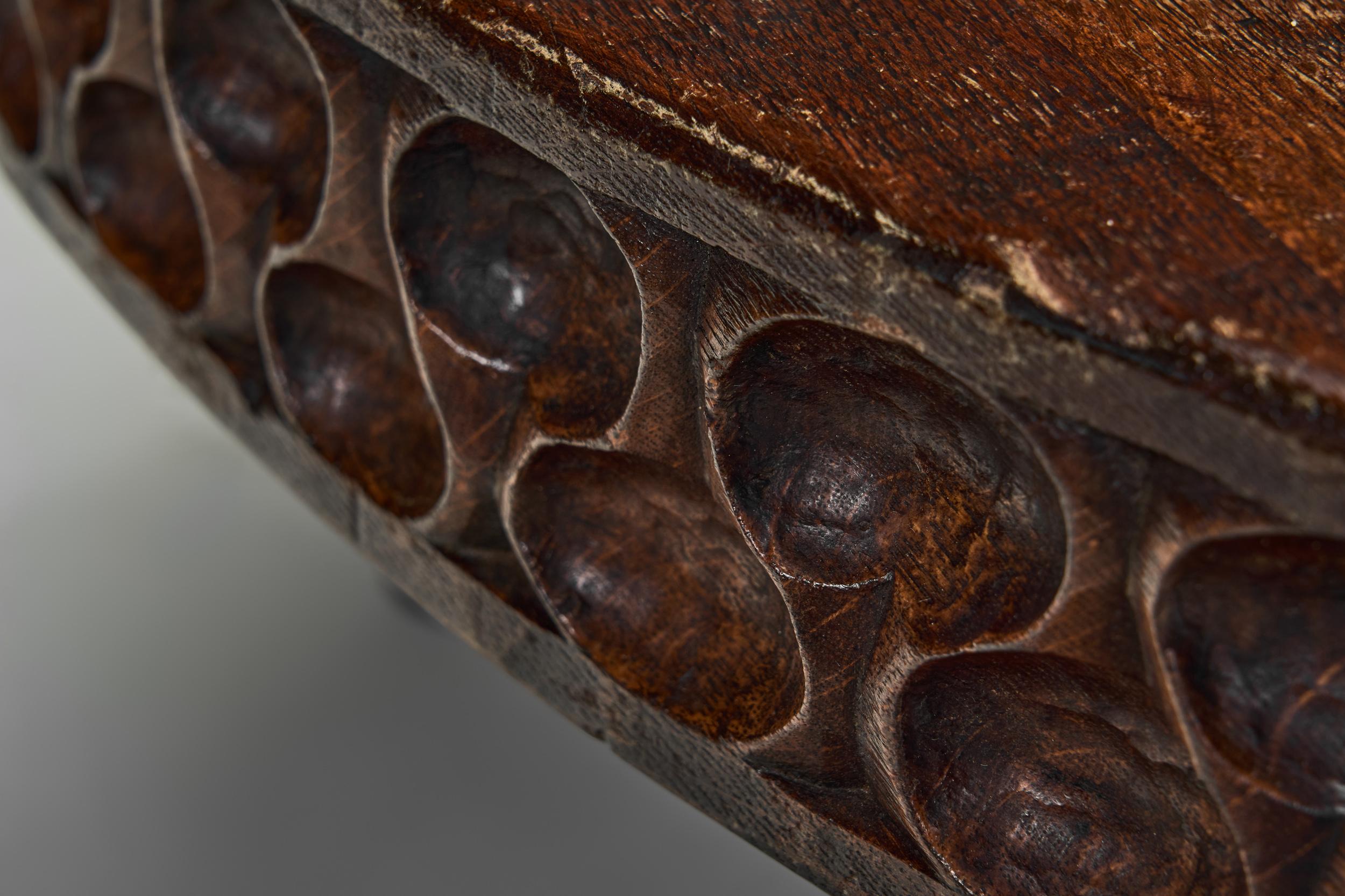 Brutalist Carved Wooden Coffee Table, Europe Mid-20th Century For Sale 10