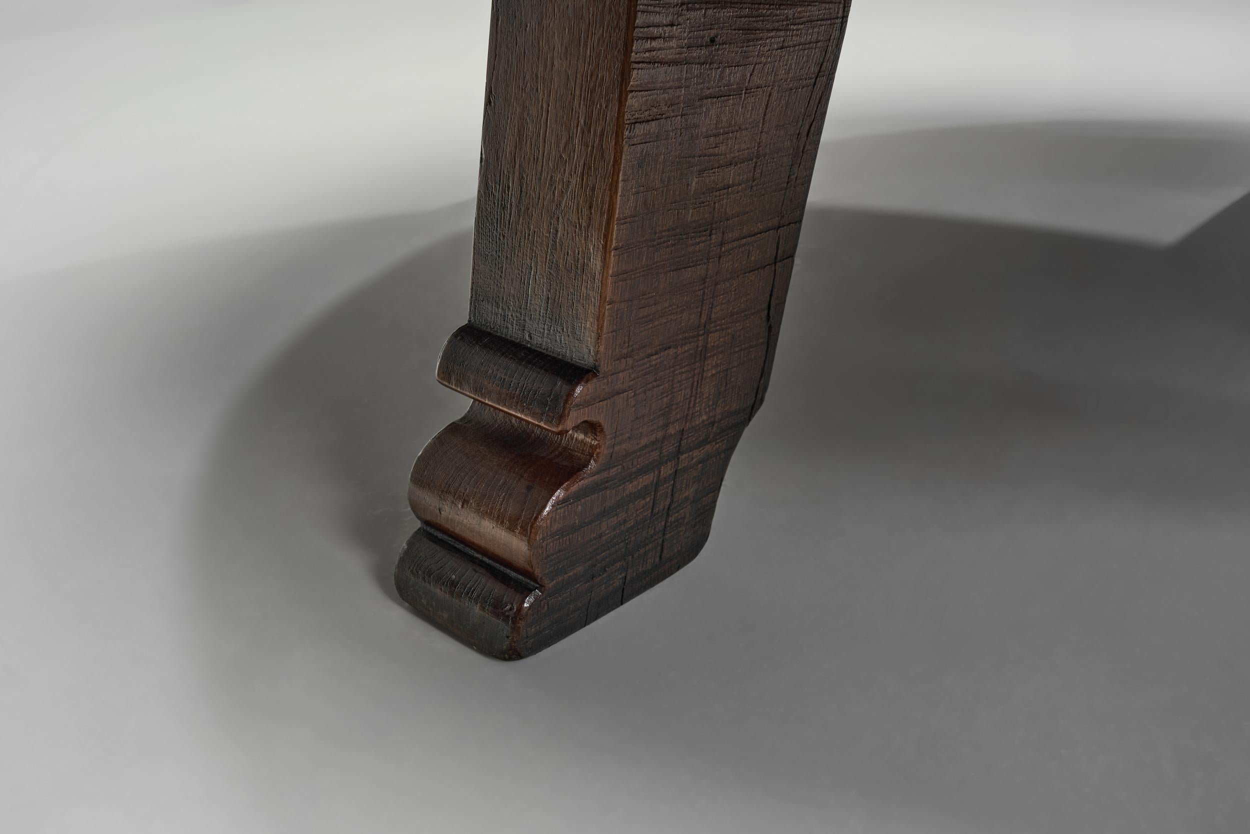Brutalist Carved Wooden Coffee Table, Europe Mid-20th Century For Sale 13