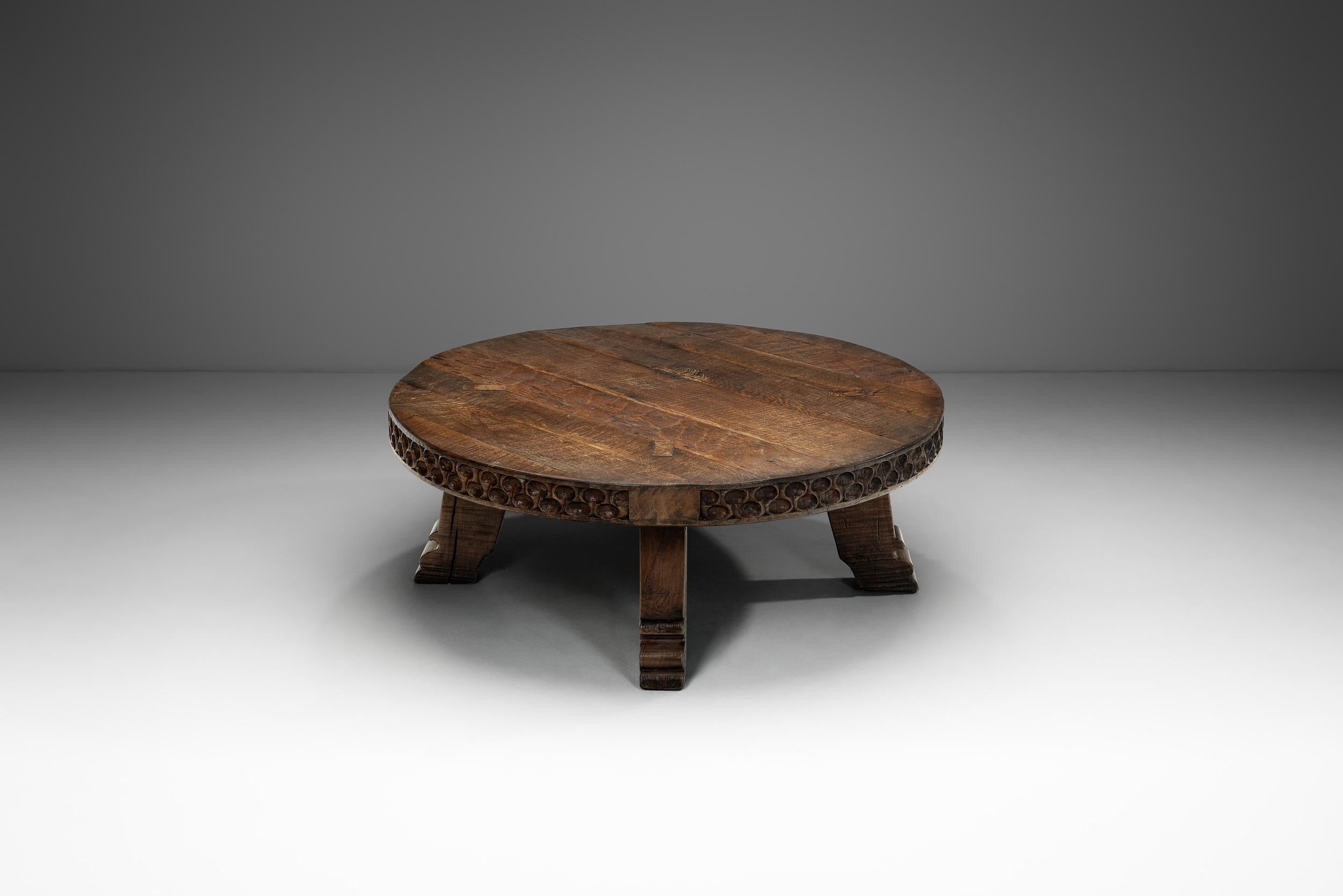 European Brutalist Carved Wooden Coffee Table, Europe Mid-20th Century For Sale