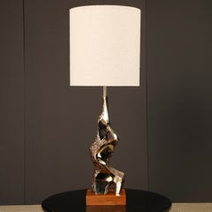 Lampada da tavolo brutalista in ottone fuso e noce di Laurel, USA, anni '70