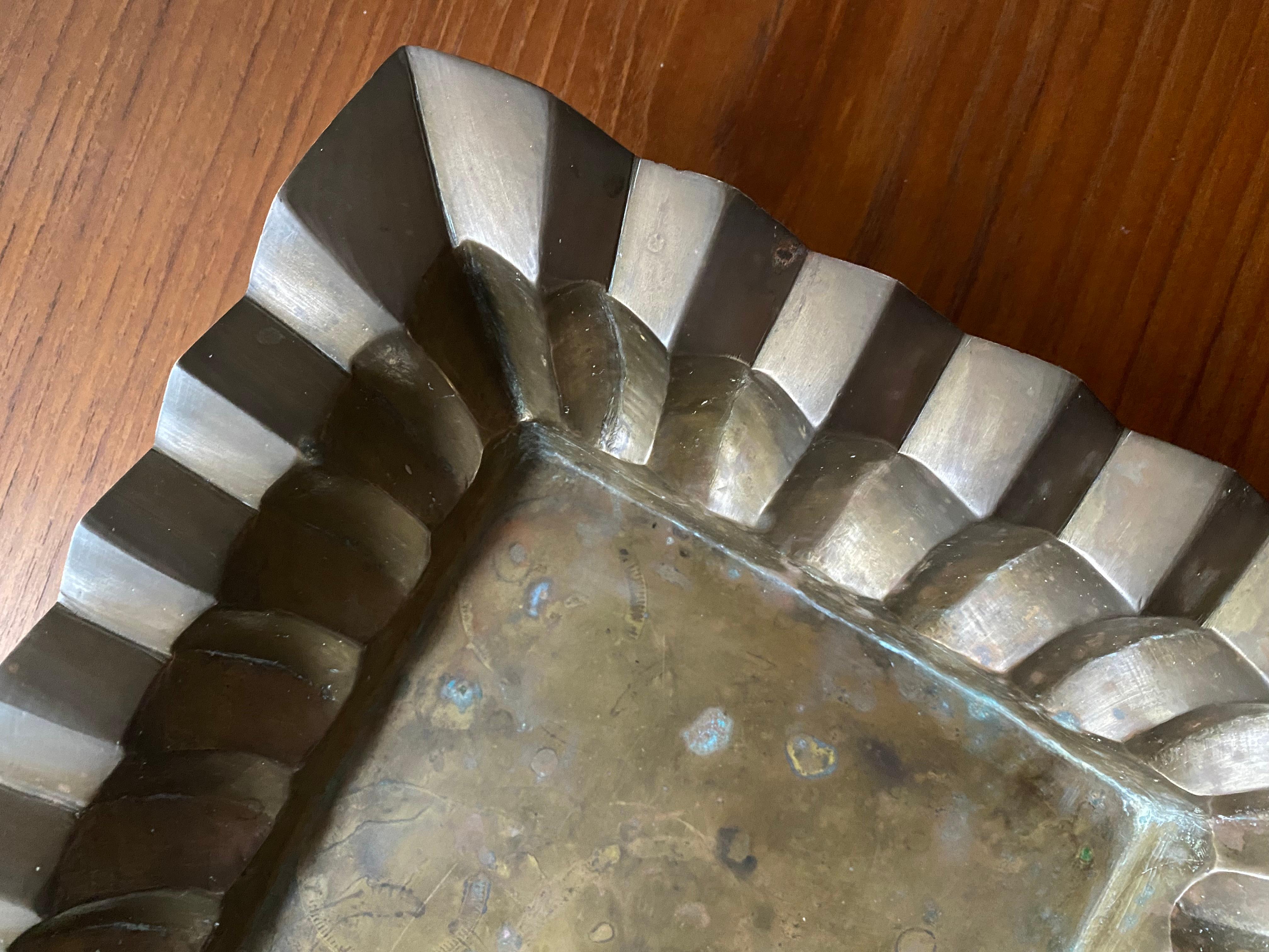 Brutalist Cast Brass Geometric Folded Edge Vide Poche for Raymor For Sale 5
