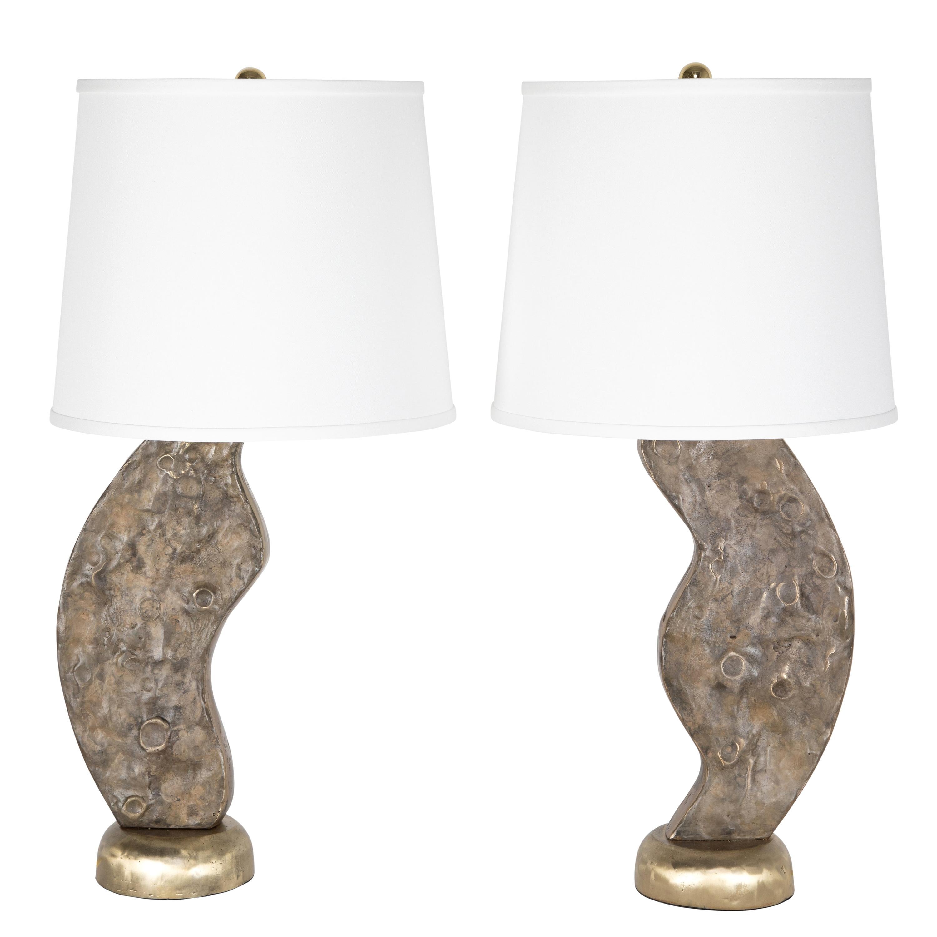 Brutalist Cast Brass Table Lamps, circa 1970s For Sale