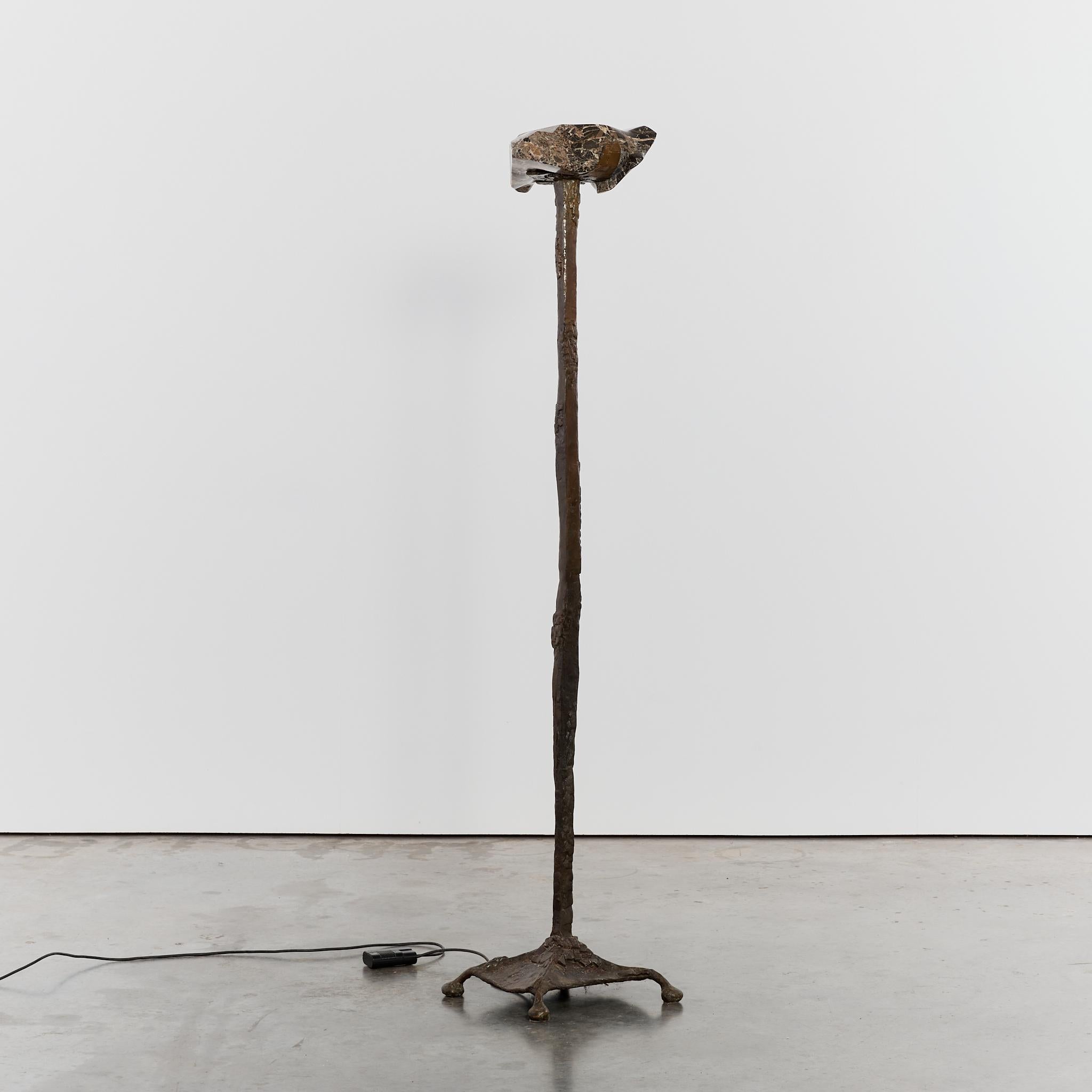 French 1970's Brutalist Cast Bronze and Marble Uplighter Floor Lamp 3