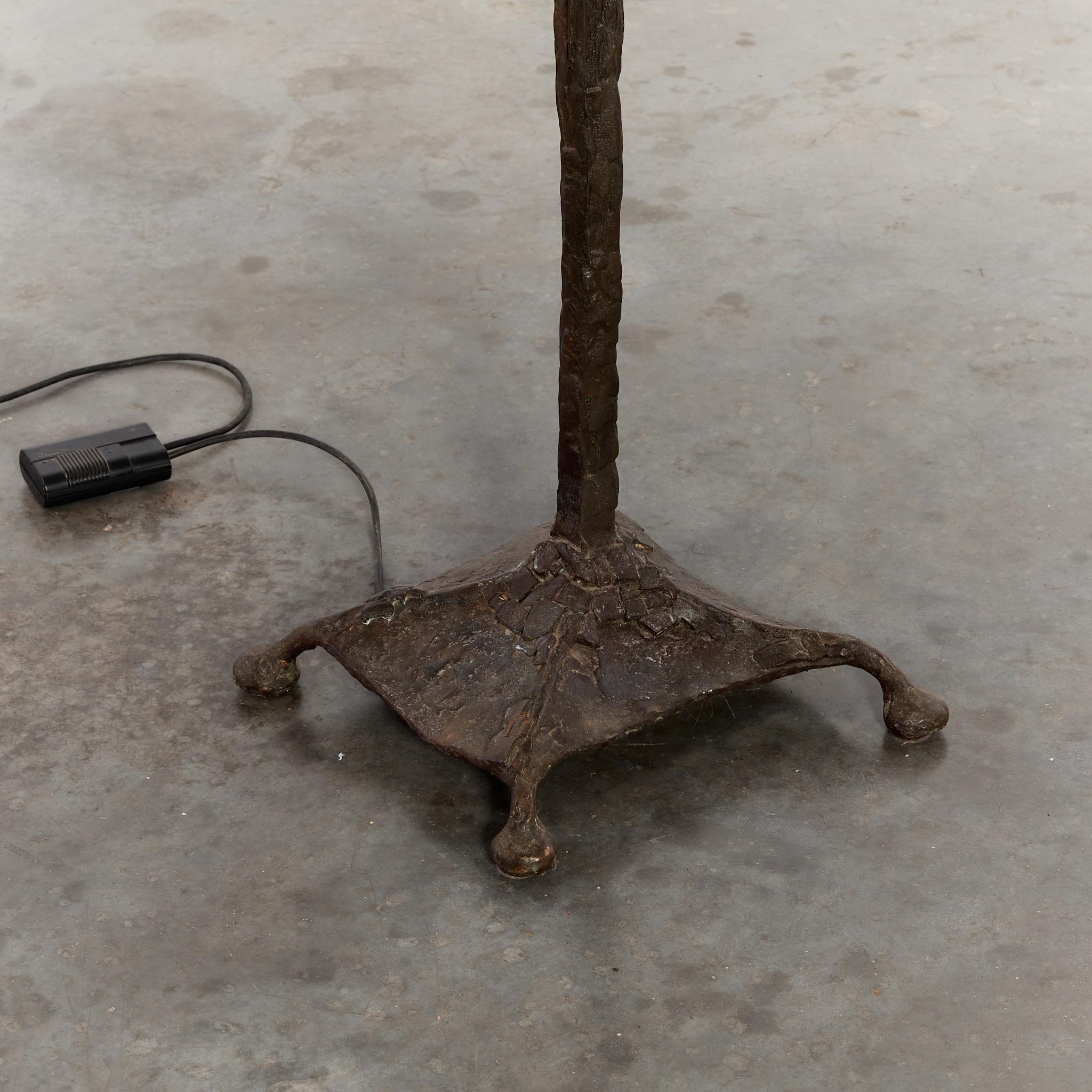 French 1970's Brutalist Cast Bronze and Marble Uplighter Floor Lamp 4