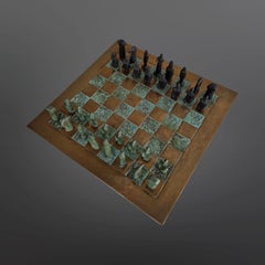 Brutalist cast bronze chess set with copper board, 1960s