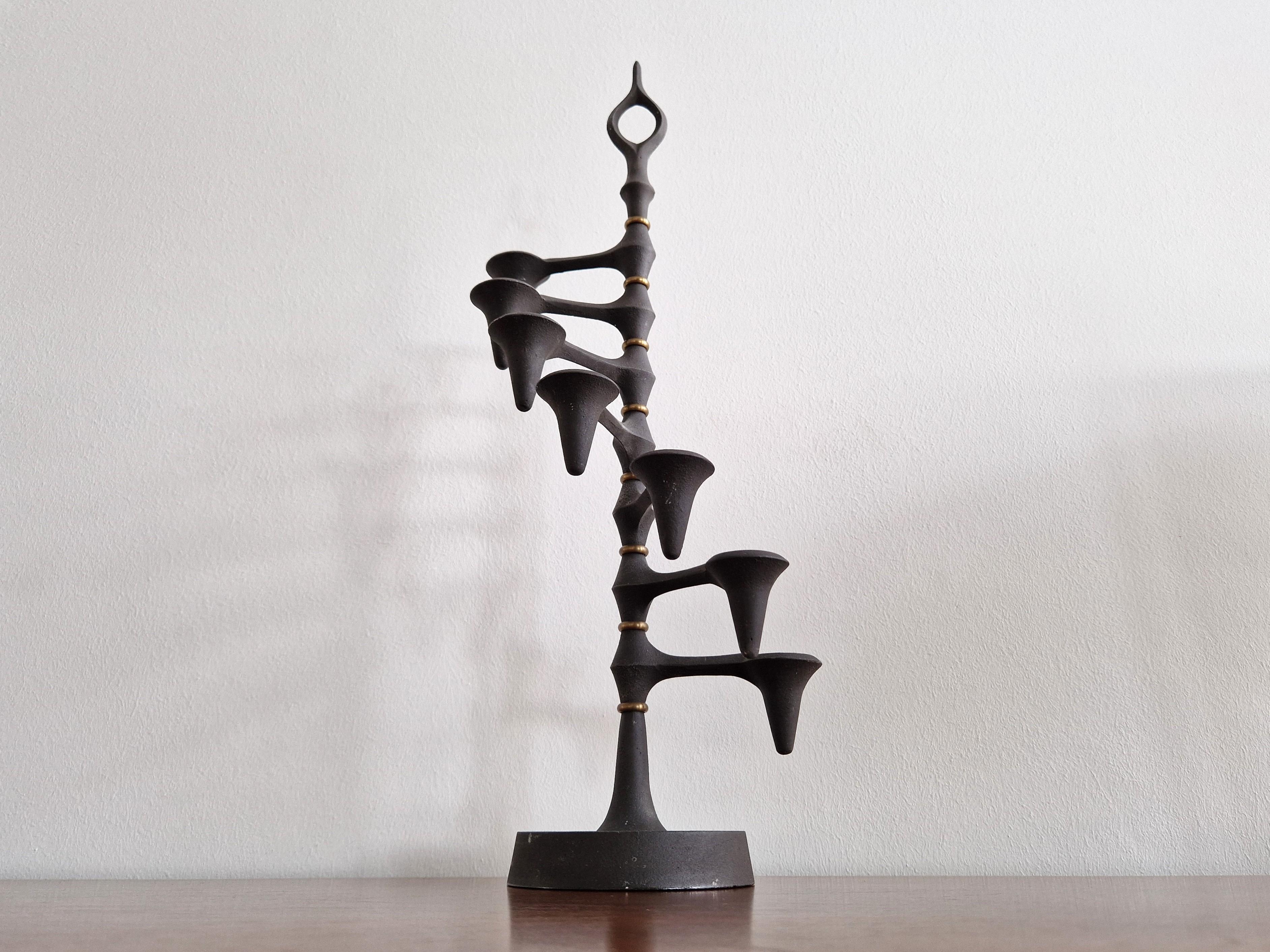 Cast Brutalist cast iron and brass candelabra by Jens Quistgaard, Denmark 1960's For Sale