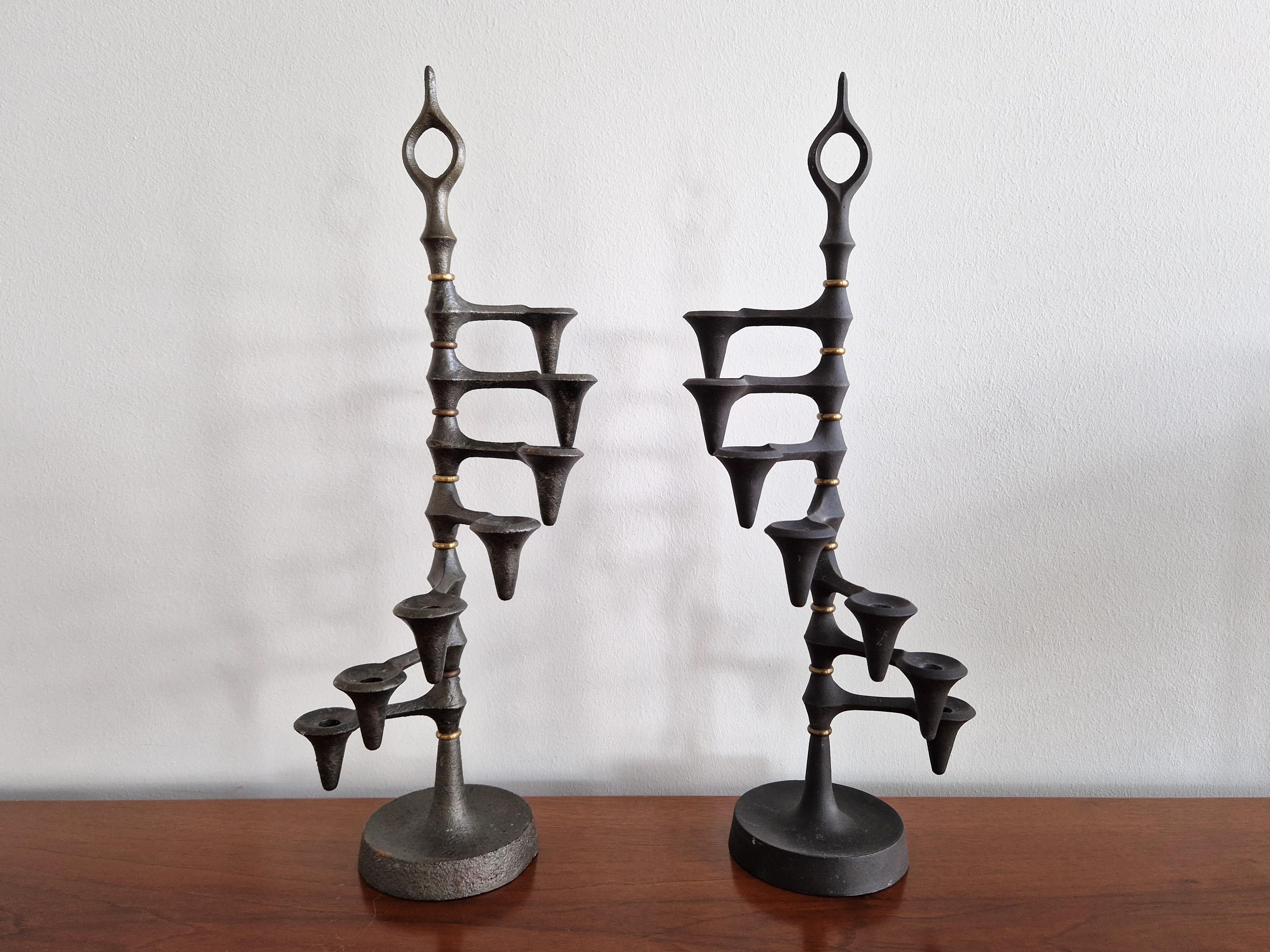 Brutalist cast iron and brass candelabra by Jens Quistgaard, Denmark 1960's In Good Condition For Sale In Steenwijk, NL