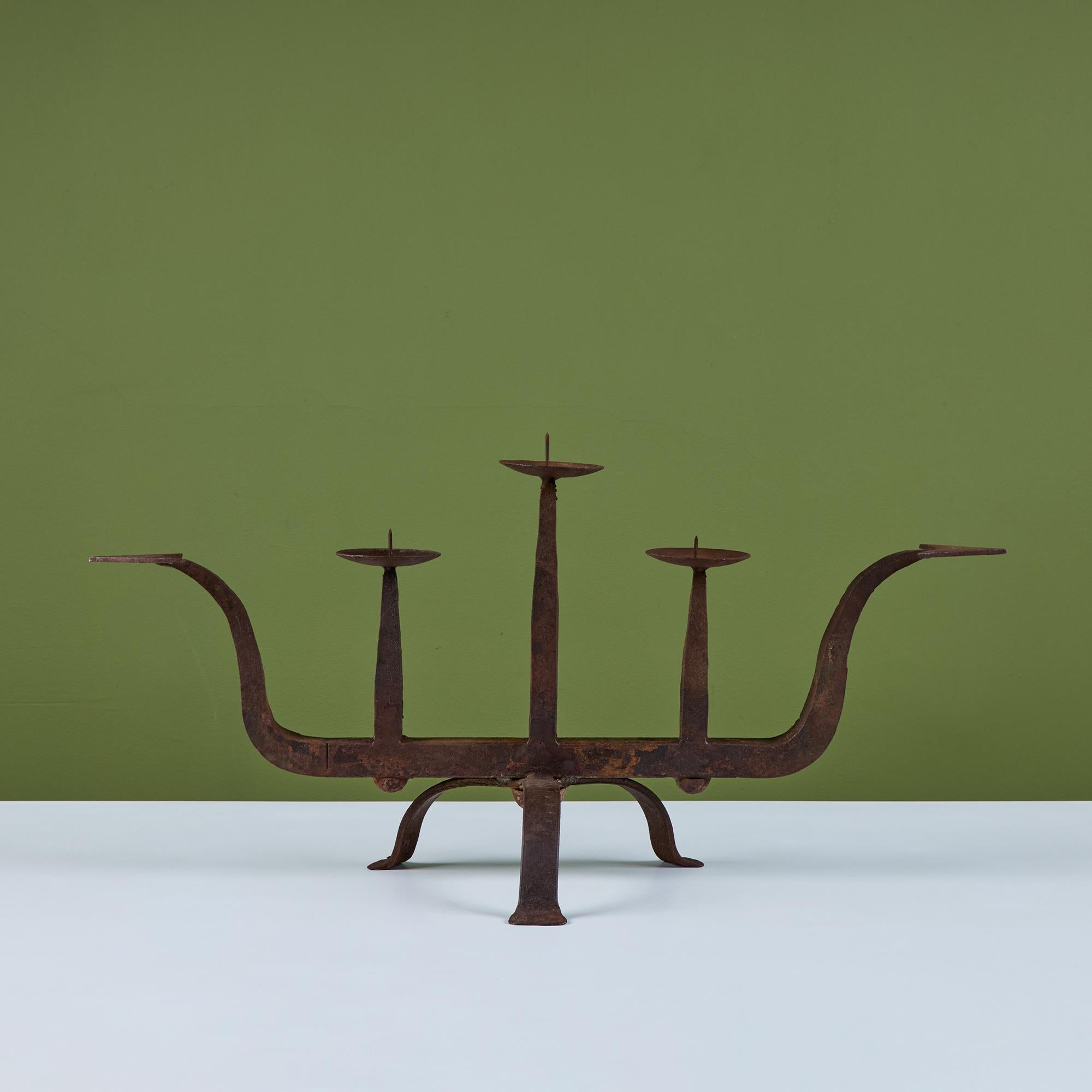 Brutalist Cast Iron Candelabra In Good Condition In Los Angeles, CA