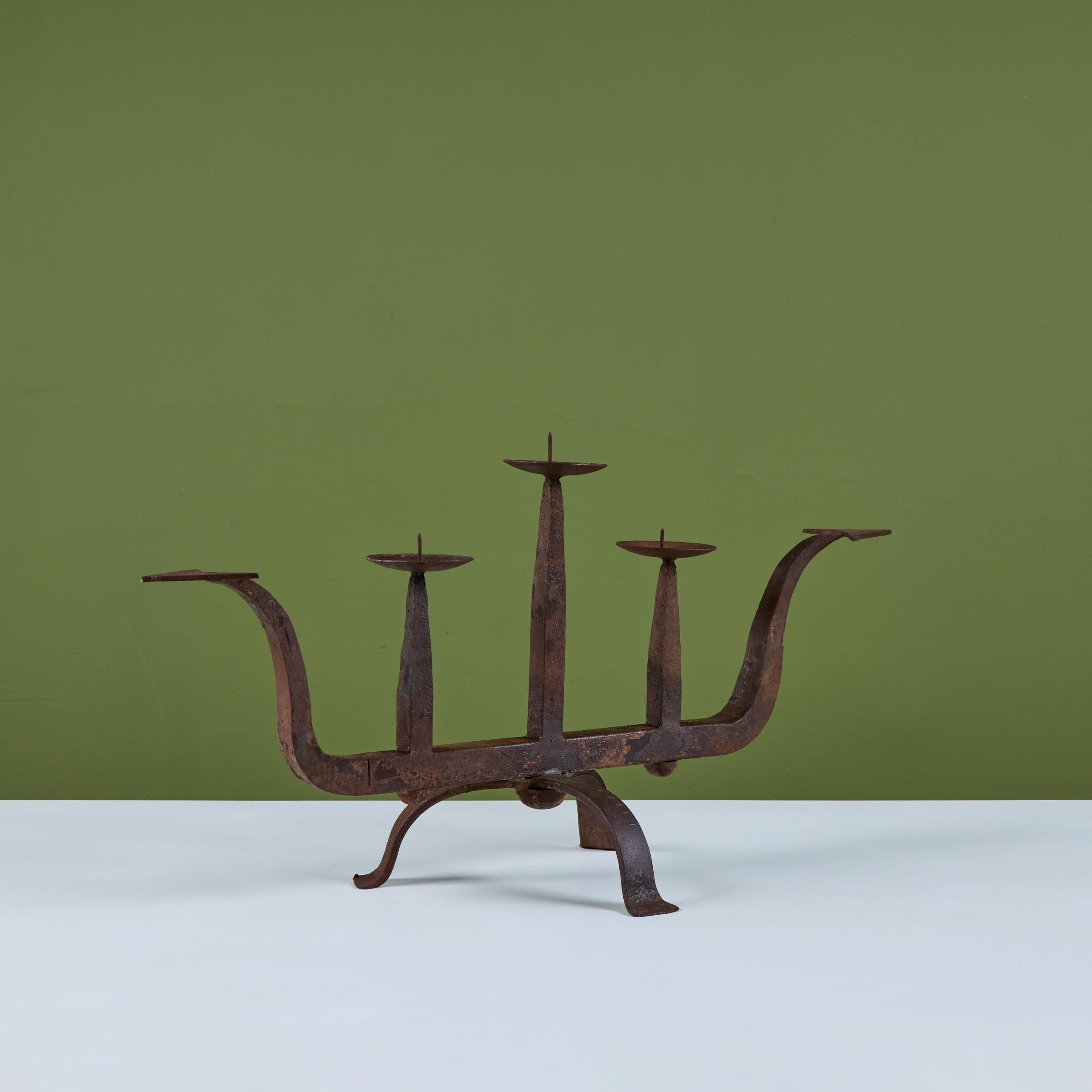 20th Century Brutalist Cast Iron Candelabra