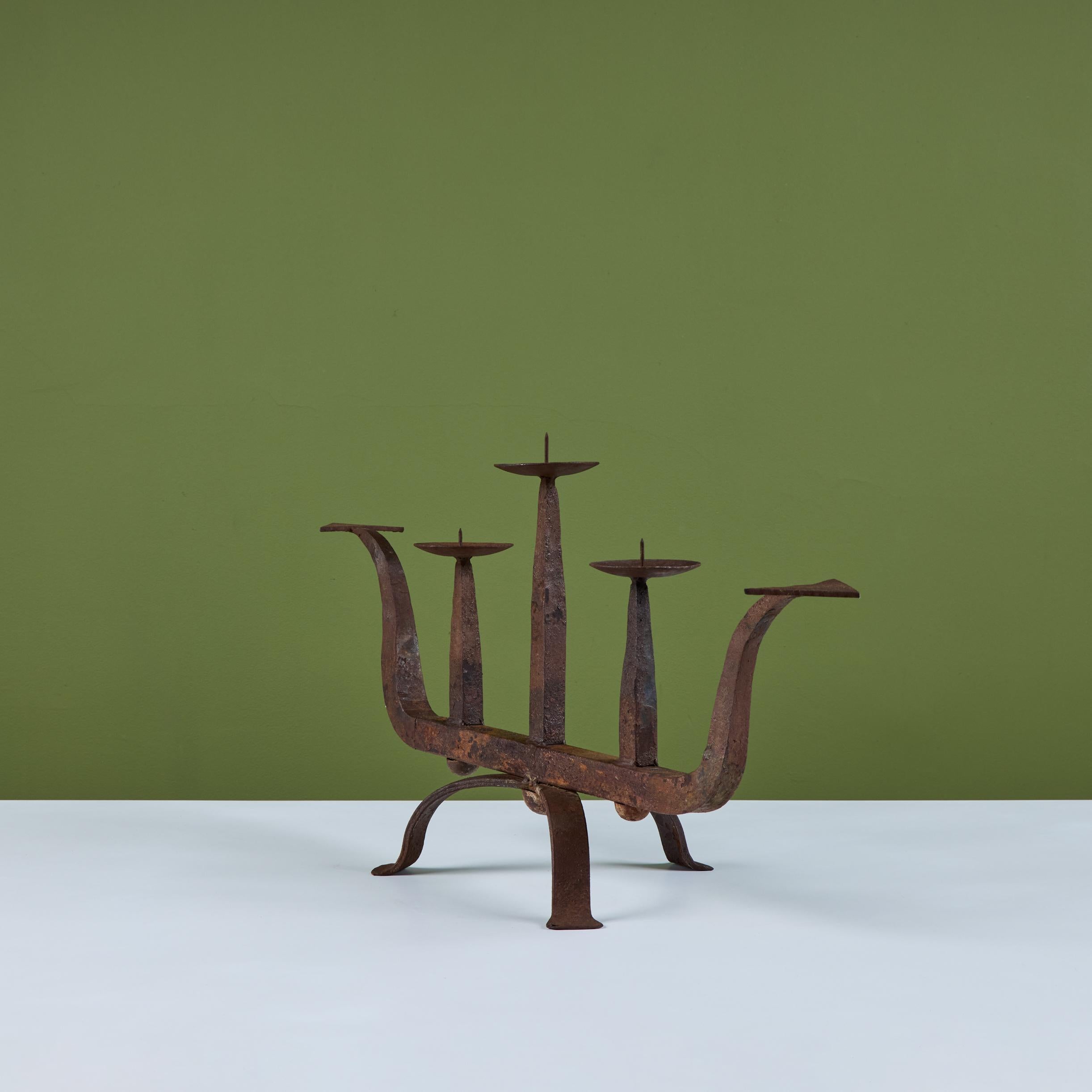 Brutalist Cast Iron Candelabra 2