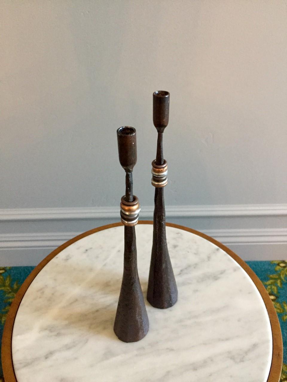 Brutalist Cast Iron Candleholder Set In Good Condition In San Diego, CA