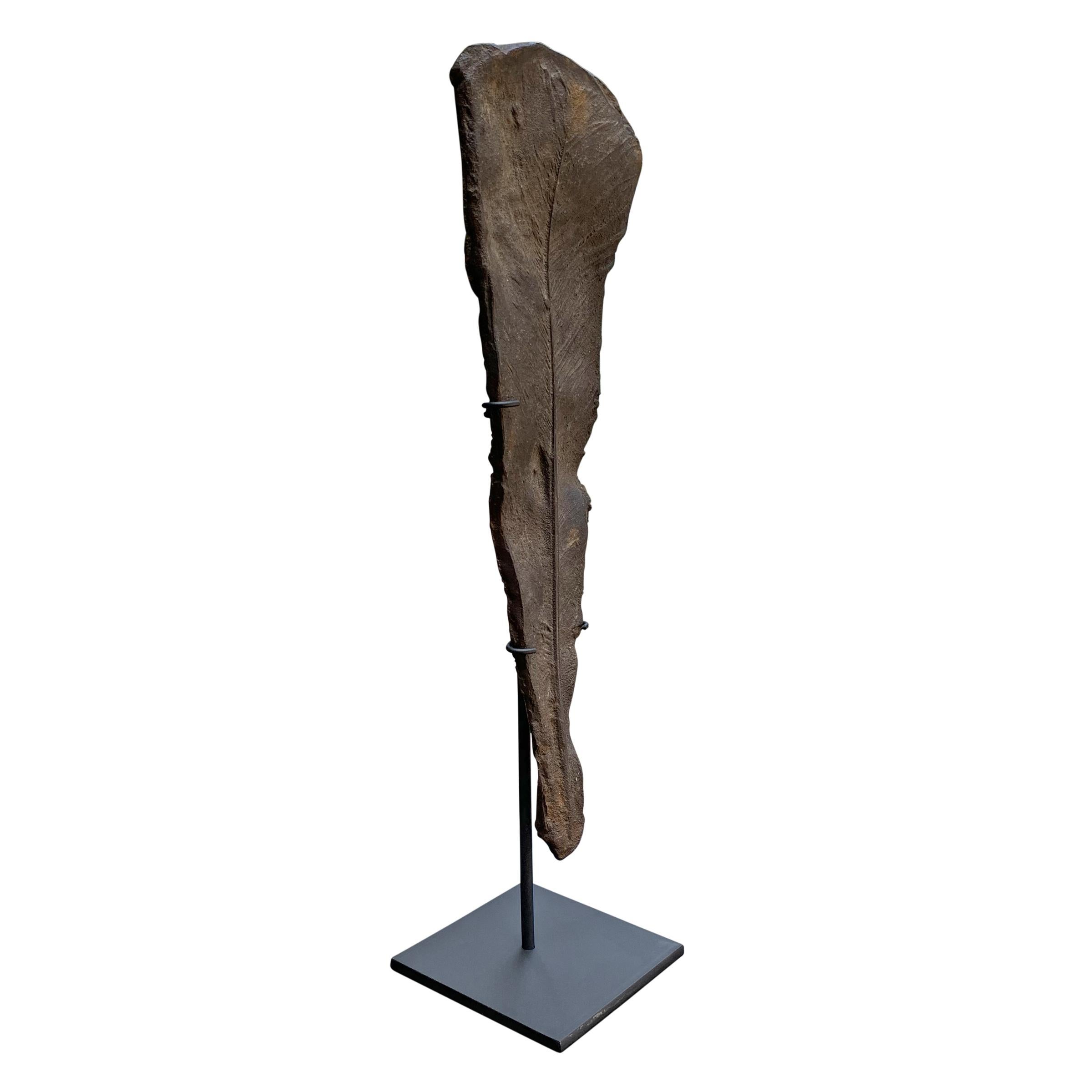American Brutalist Cast Iron Feather on Custom Stand For Sale