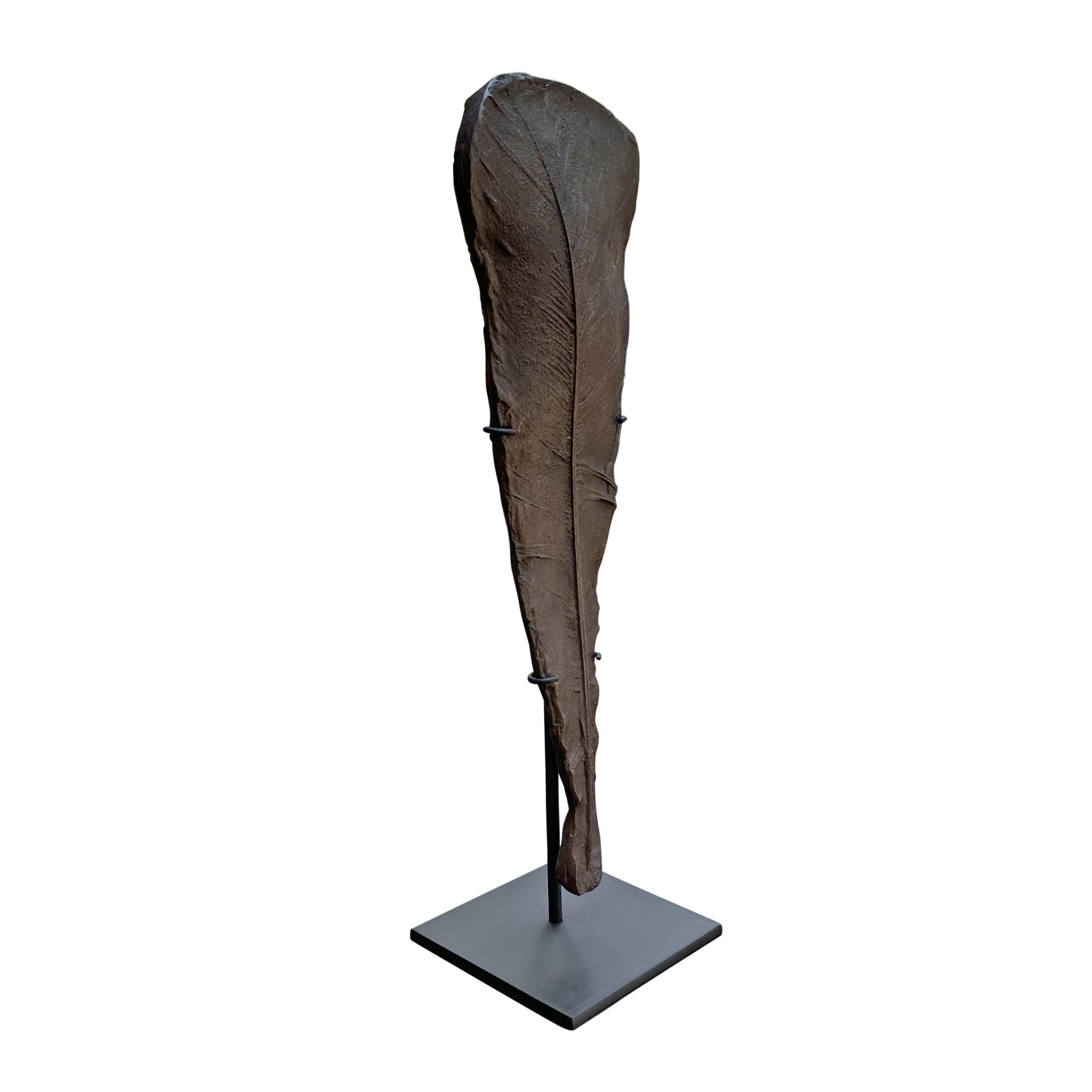 American Brutalist Cast Iron Feather on Custom Stand For Sale